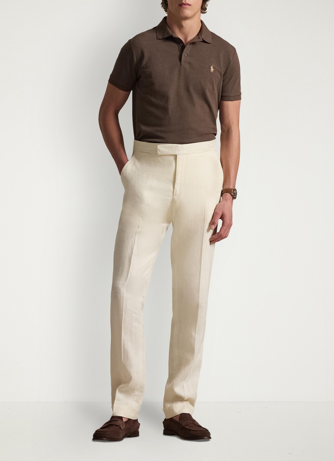 Ralph Lauren Custom slim fit polo met stretch - voorkant 2 donkerbruin
