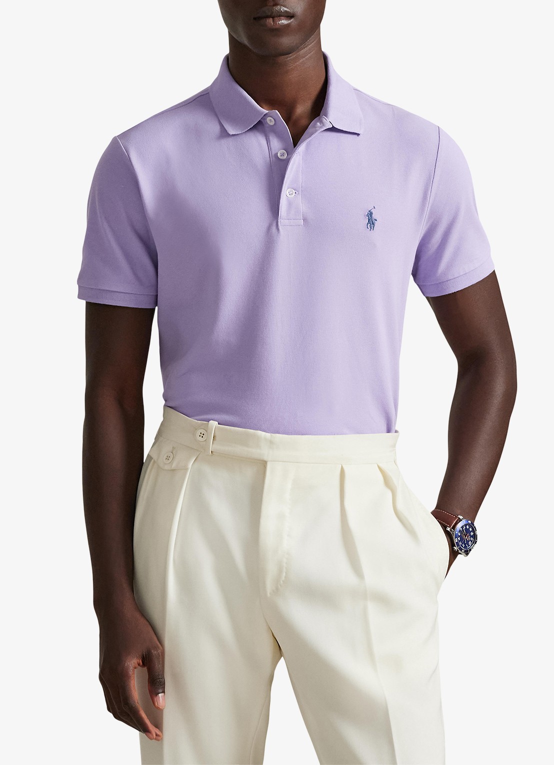 Ralph Lauren Custom slim fit polo met stretch - detail 4 powder purple / lichtpaars