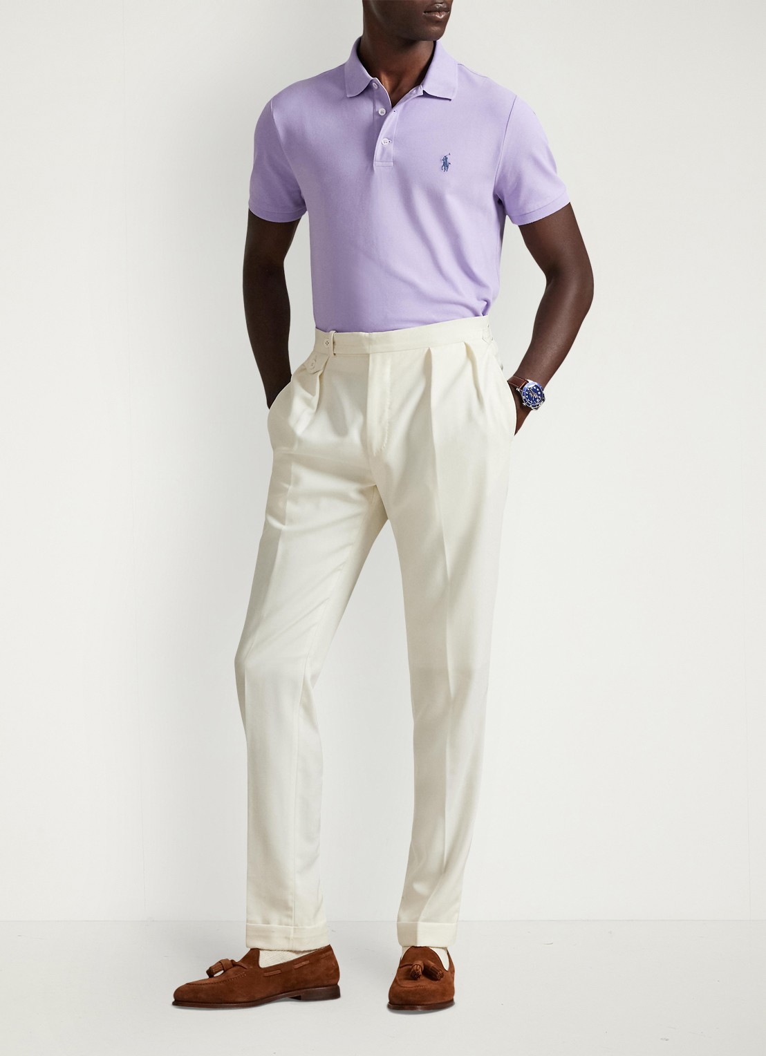 Ralph Lauren Custom slim fit polo met stretch - voorkant 2 powder purple / lichtpaars