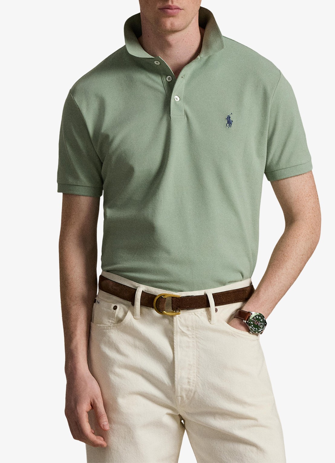 Ralph Lauren Custom slim fit polo met stretch - voorkant 2 light green / lichtgroen
