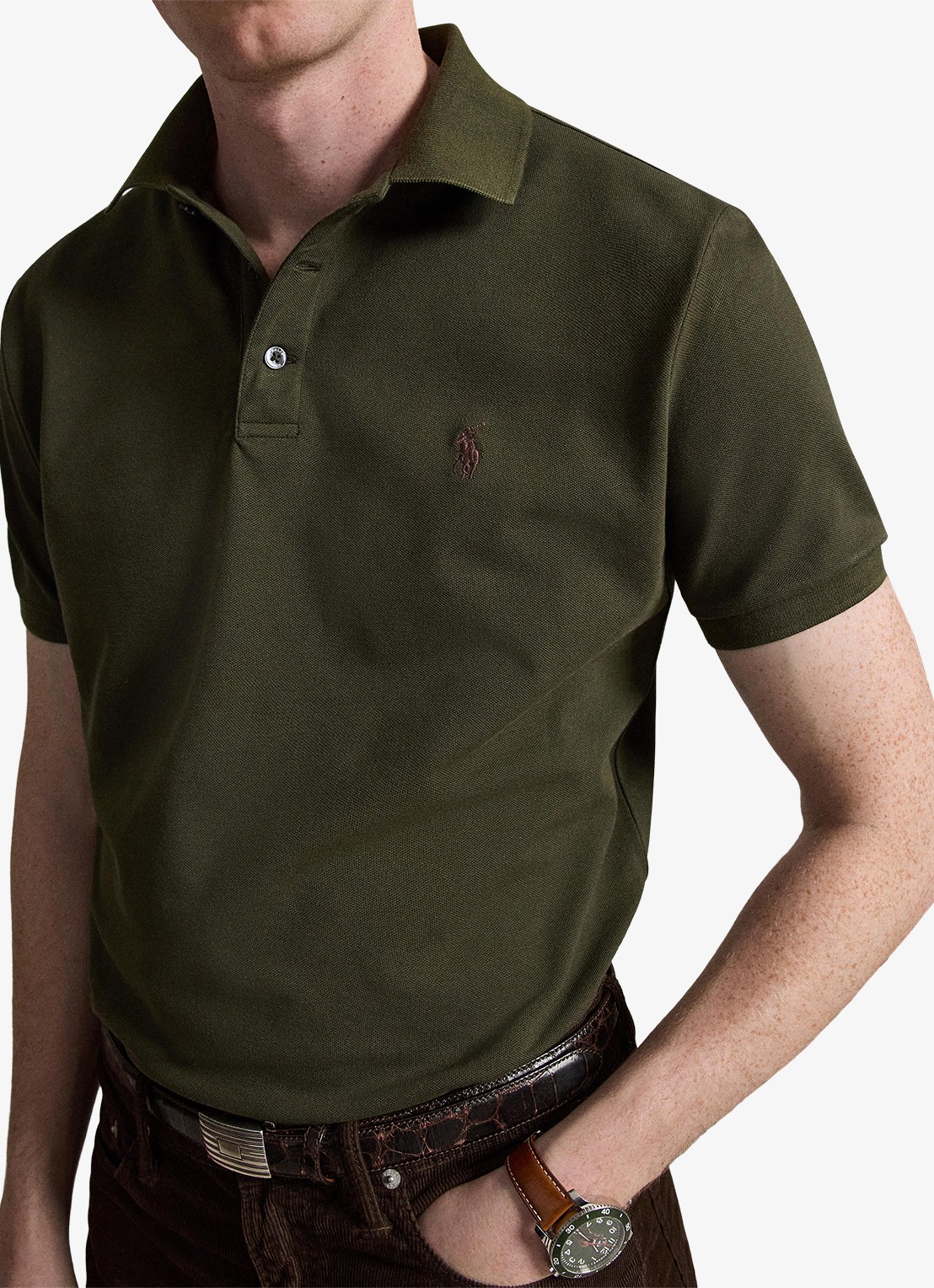 Ralph Lauren Custom slim fit polo met stretch - detail 3 company olive/smoke / olijfgroen