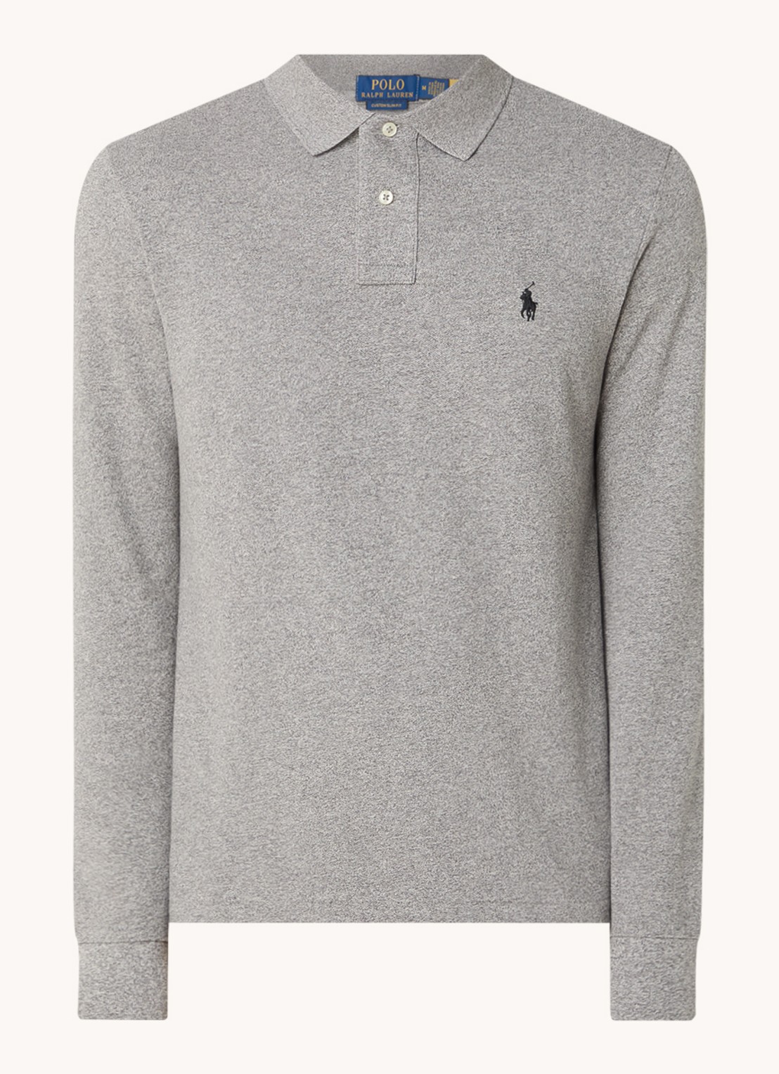 Ralph Lauren Custom Slim fit polo van piqué katoen met lange mouw - voorkant canterbury heather / grijs