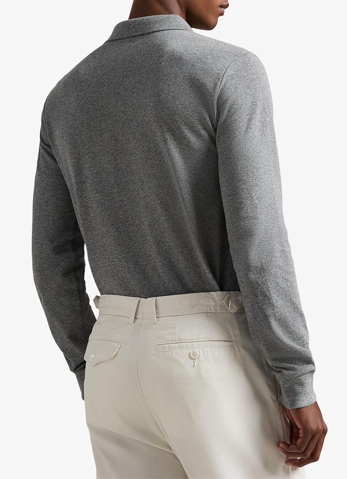 Ralph Lauren Custom Slim fit polo van piqué katoen met lange mouw - achterkant 3 canterbury heather / grijs
