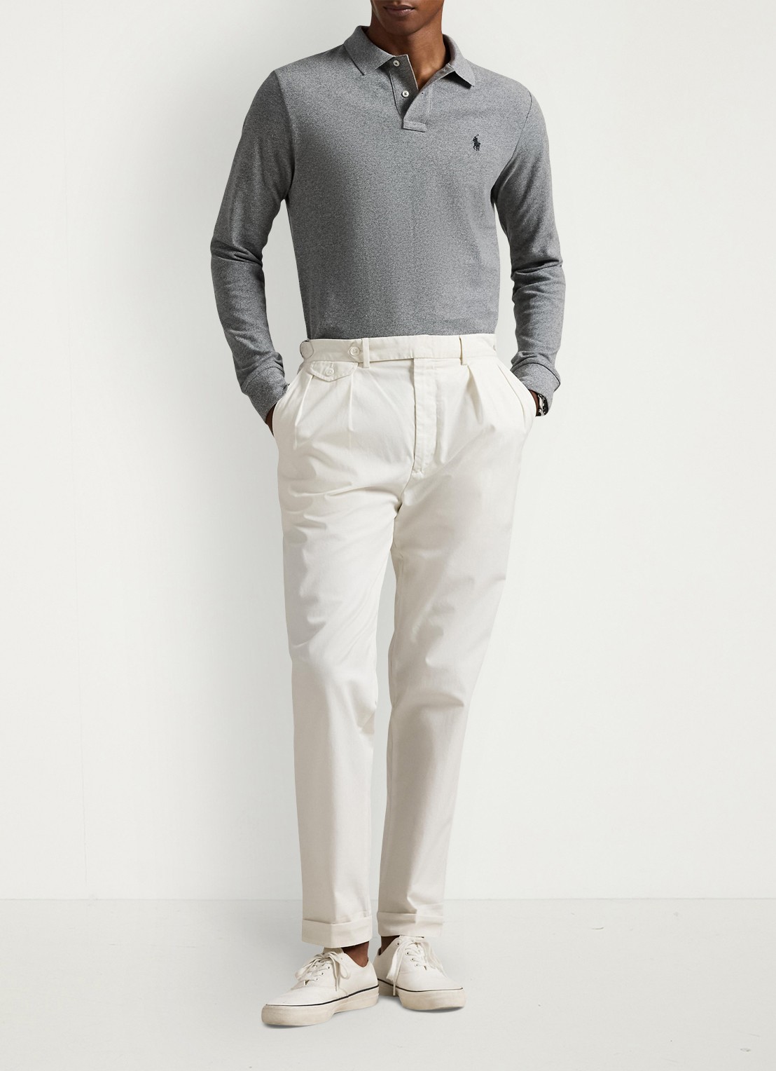 Ralph Lauren Custom Slim fit polo van piqué katoen met lange mouw - voorkant 2 canterbury heather / grijs