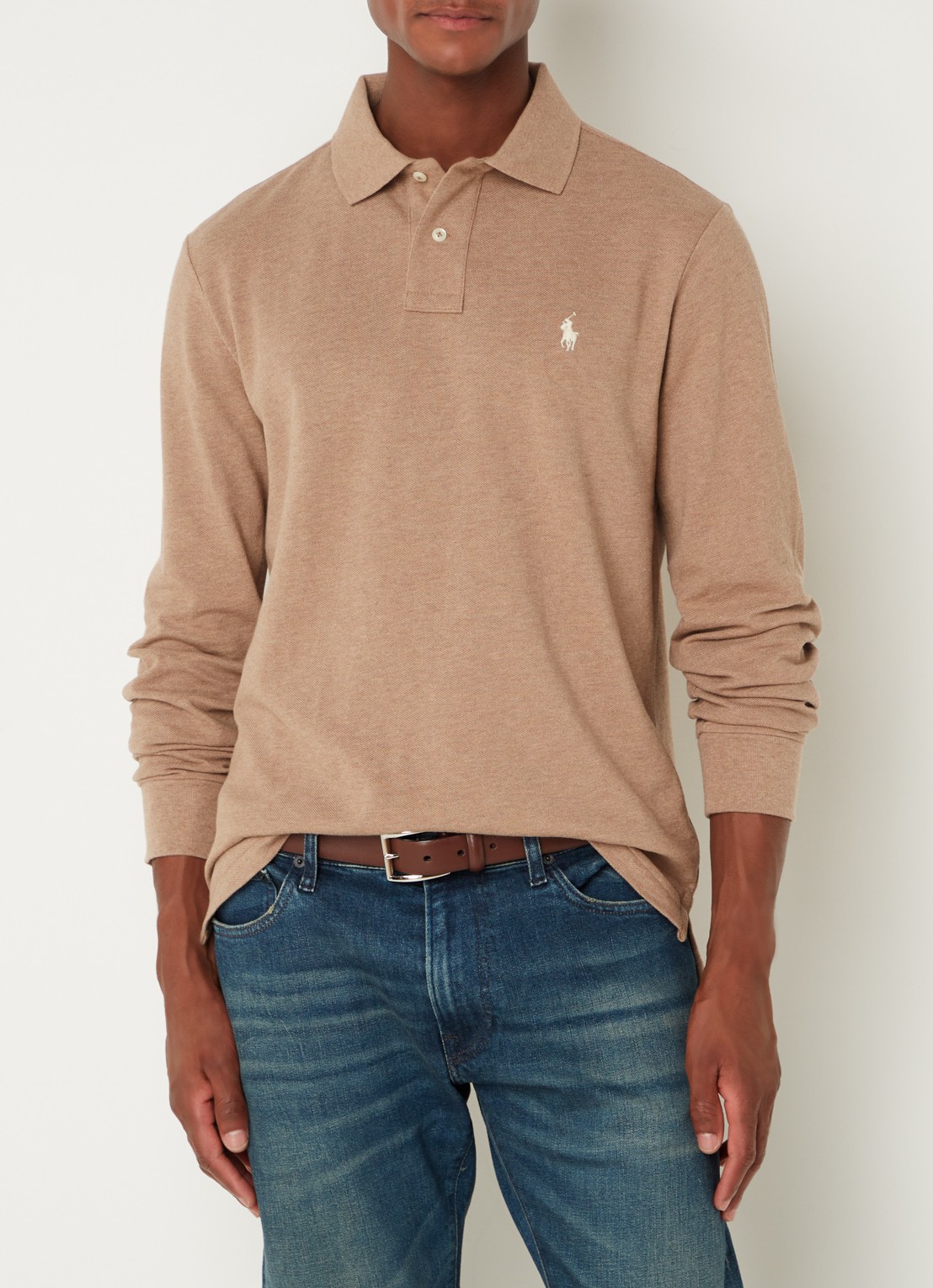 Ralph Lauren Custom Slim fit polo van piqué katoen met lange mouw - detail 4 grey cloud heather/c8135