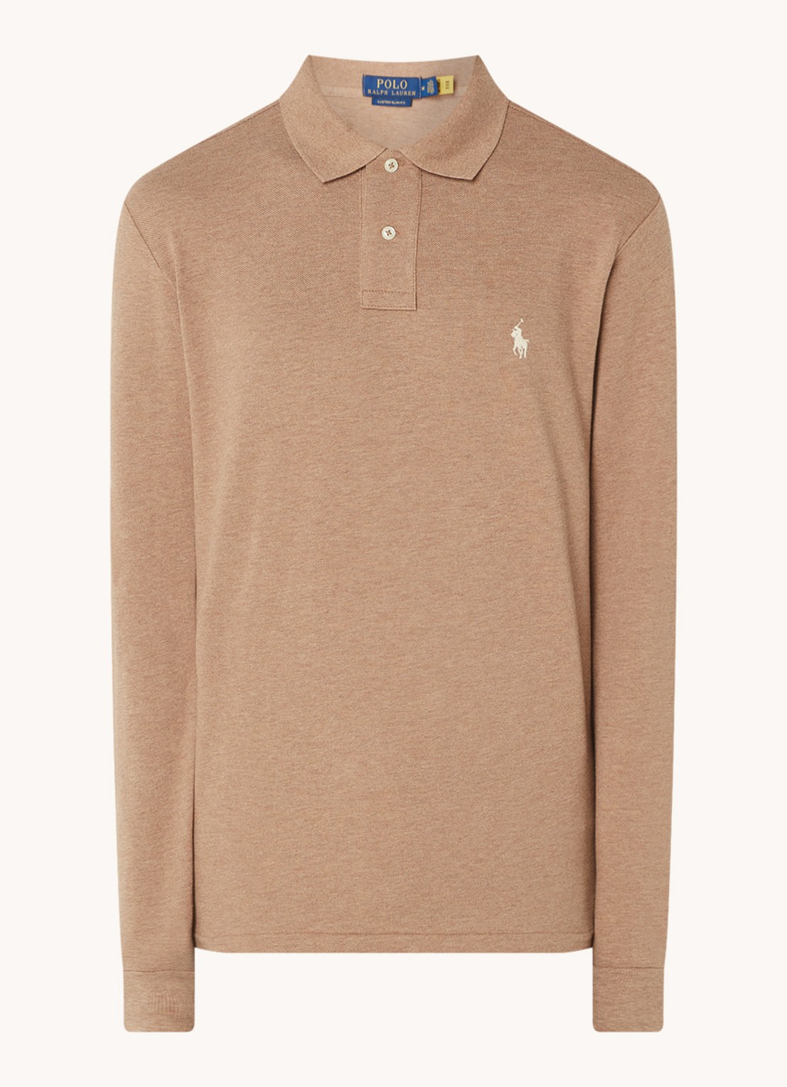 Ralph Lauren Custom Slim fit polo van piqué katoen met lange mouw - voorkant 2 grey cloud heather/c8135