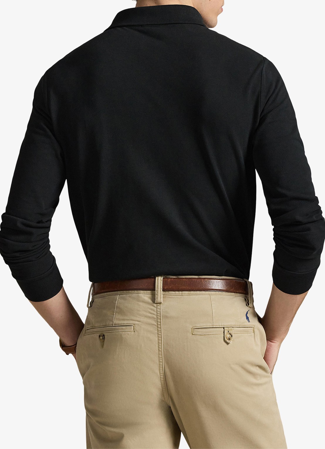 Ralph Lauren Custom Slim fit polo van piqué katoen met lange mouw - achterkant 5 polo black / zwart