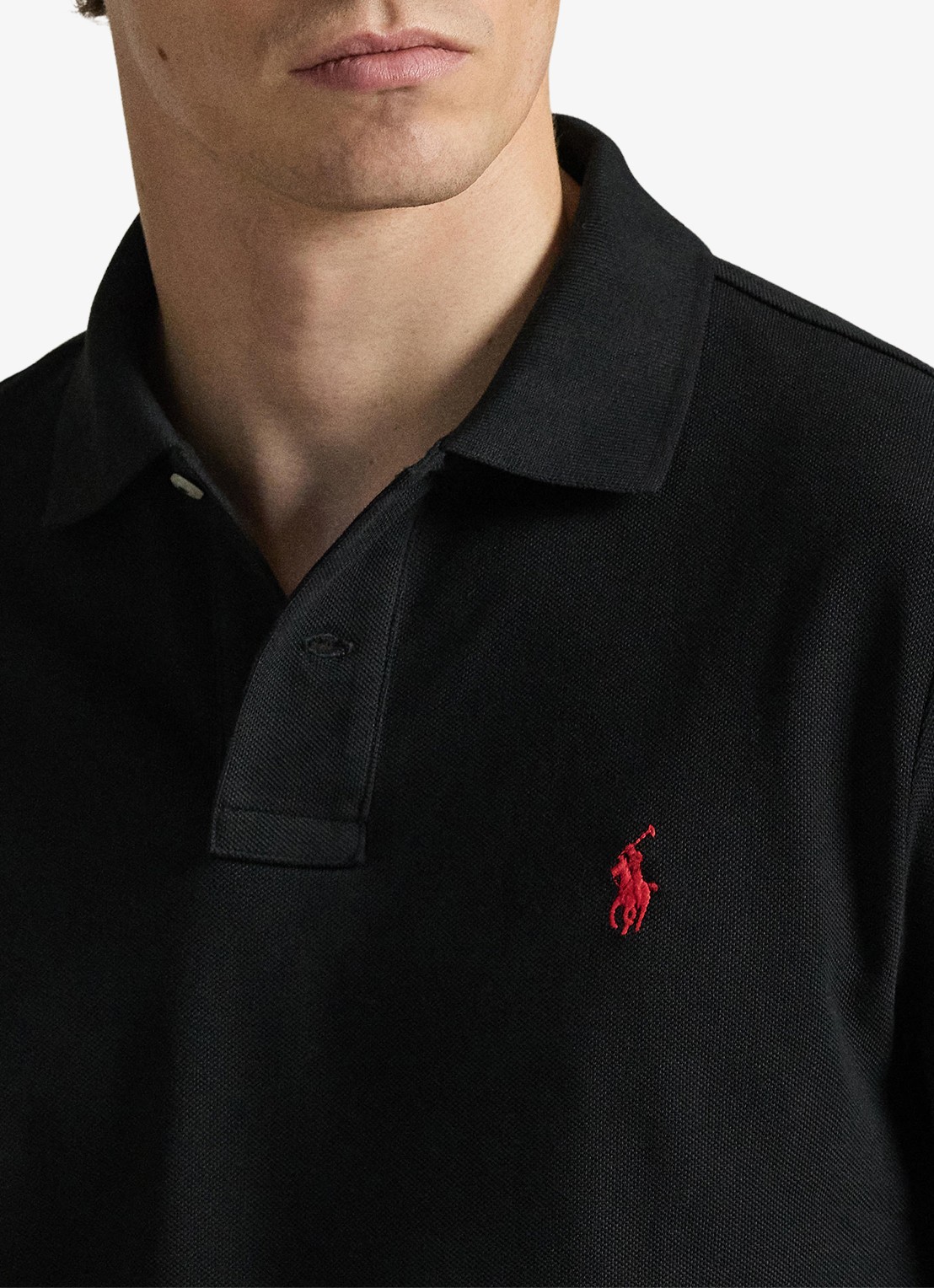 Ralph Lauren Custom Slim fit polo van piqué katoen met lange mouw - detail 4 polo black / zwart