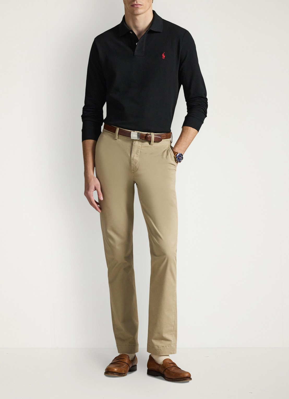 Ralph Lauren Custom Slim fit polo van piqué katoen met lange mouw - voorkant polo black / zwart