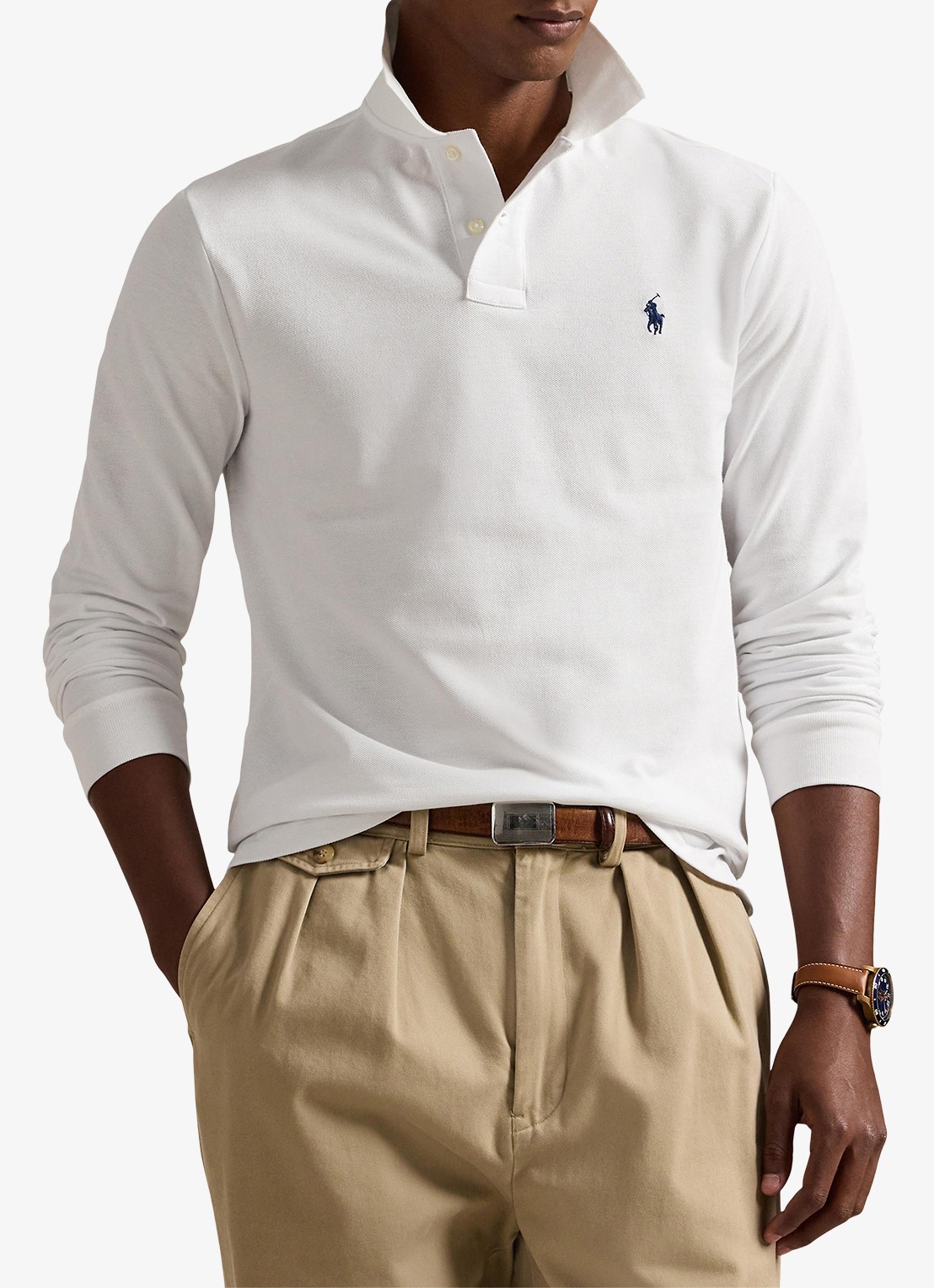 Ralph Lauren Custom Slim fit polo van piqué katoen met lange mouw - detail 3 white / wit