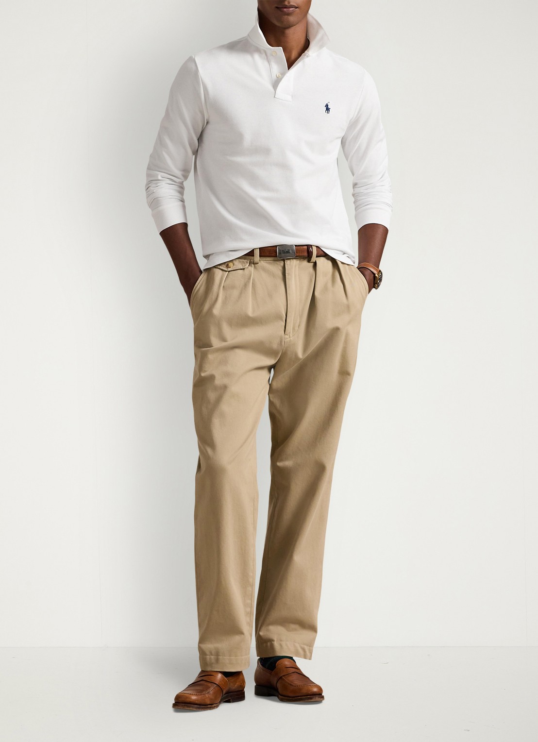 Ralph Lauren Custom Slim fit polo van piqué katoen met lange mouw - voorkant 2 white / wit