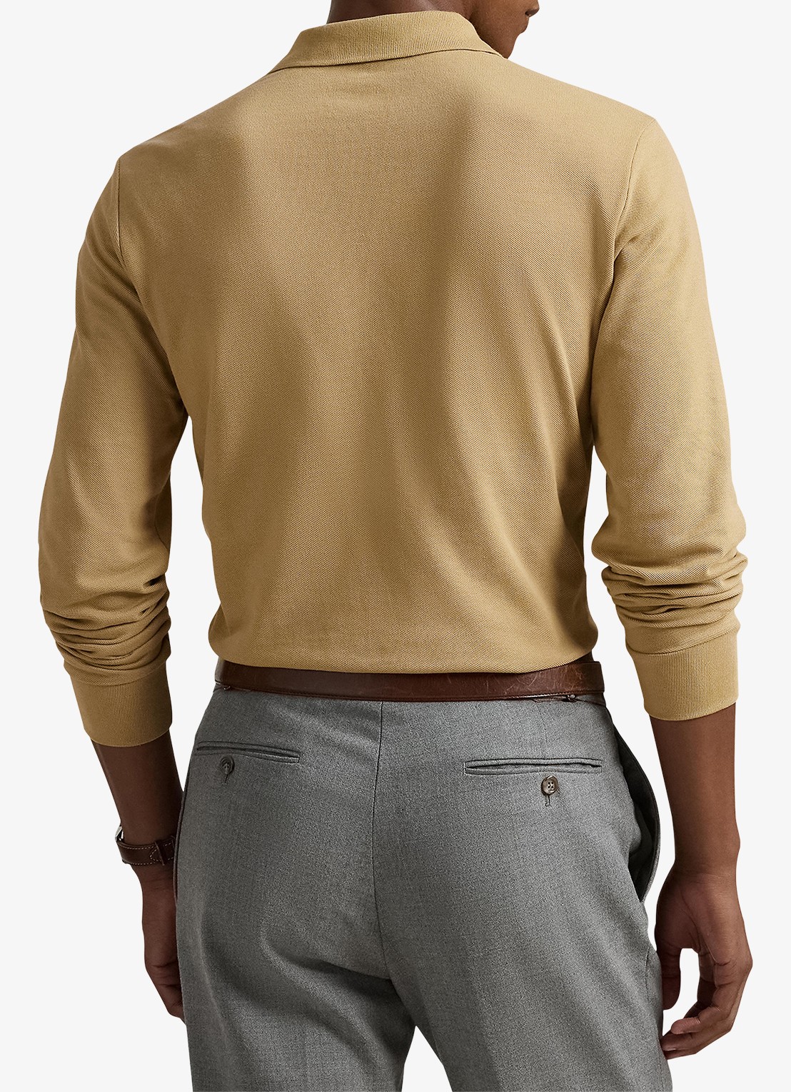 Ralph Lauren Custom Slim fit polo van piqué katoen met lange mouw - achterkant cafe tan/c8176-3x17