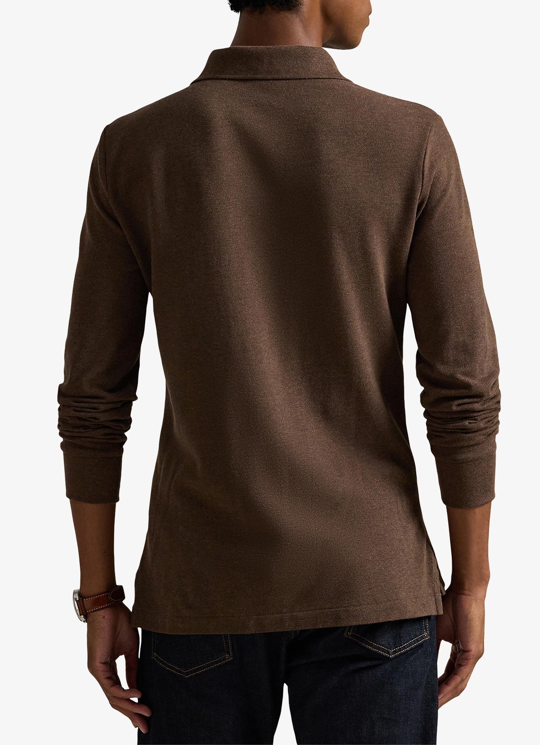 Ralph Lauren Custom Slim fit polo van piqué katoen met lange mouw - achterkant 5 nutmeg brown heather/c8526-47x3