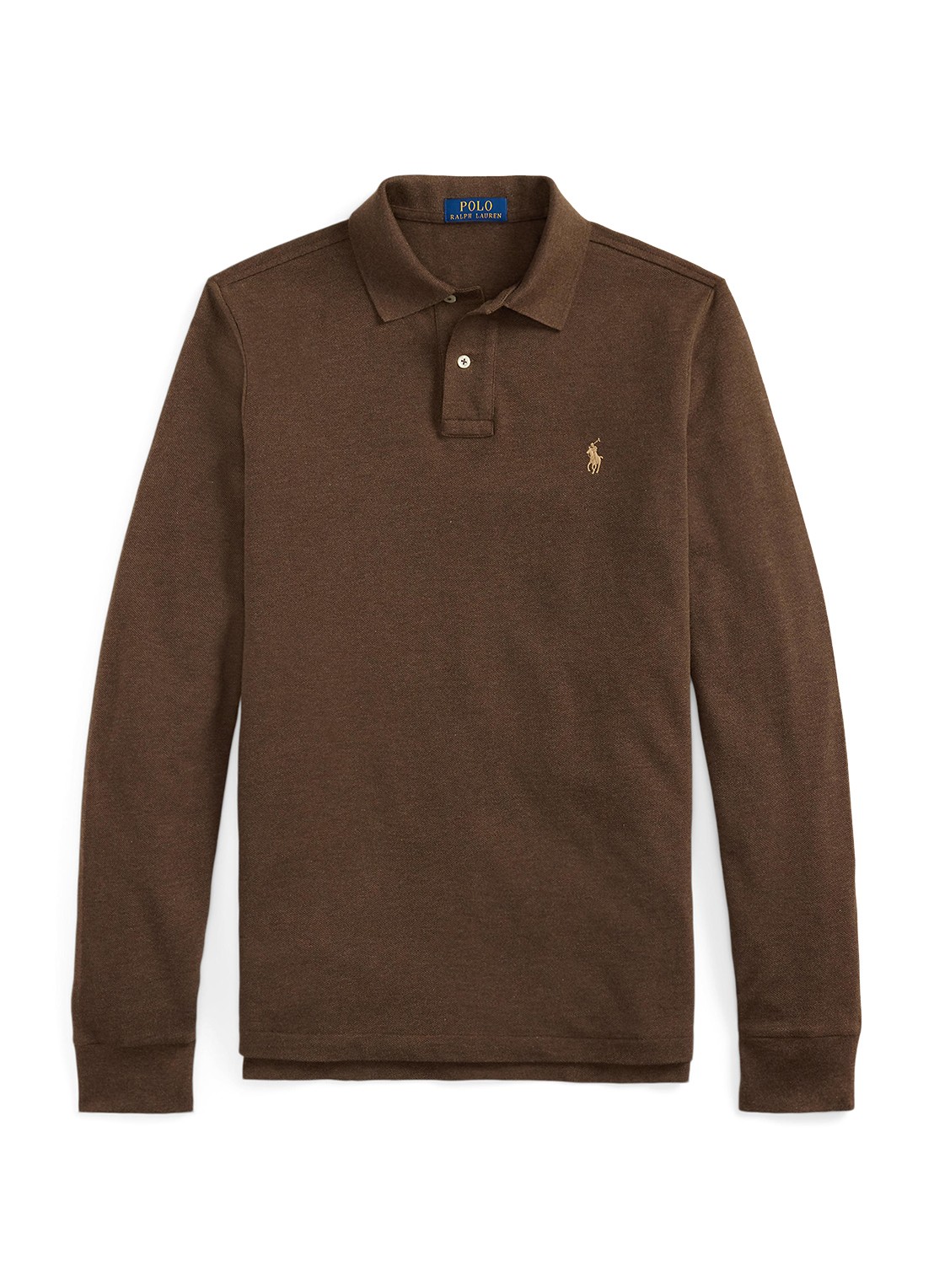 Ralph Lauren Custom Slim fit polo van piqué katoen met lange mouw - voorkant 3 nutmeg brown heather/c8526-47x3