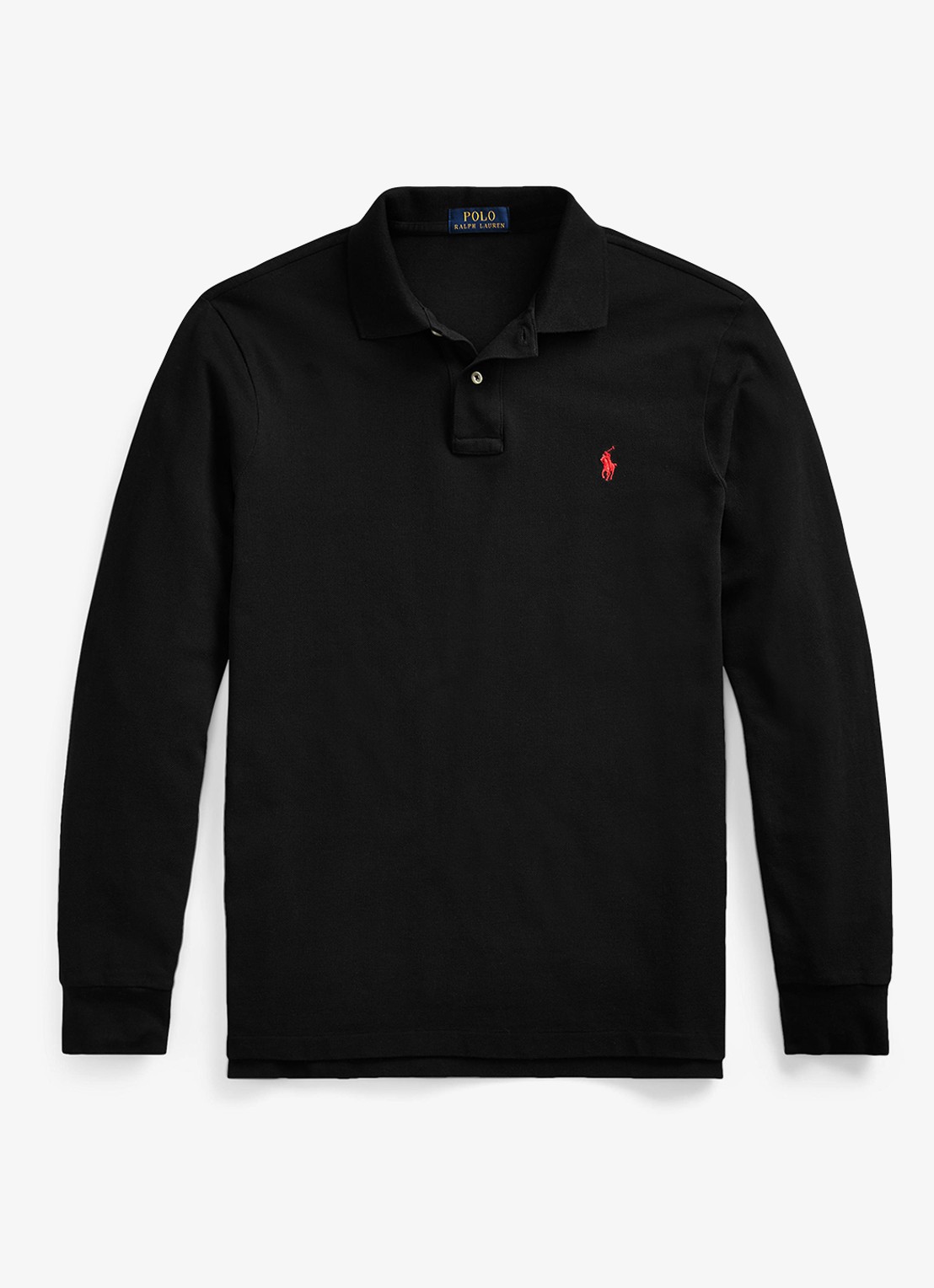 Ralph Lauren Custom Slim fit polo van piqué katoen met lange mouw - voorkant 2 polo black / zwart