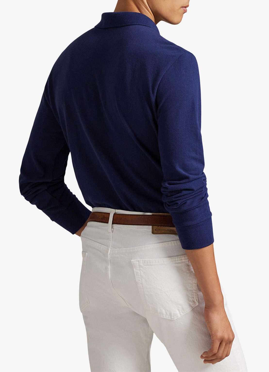 Ralph Lauren Custom Slim fit polo van piqué katoen met lange mouw - achterkant newport navy / donkerblauw