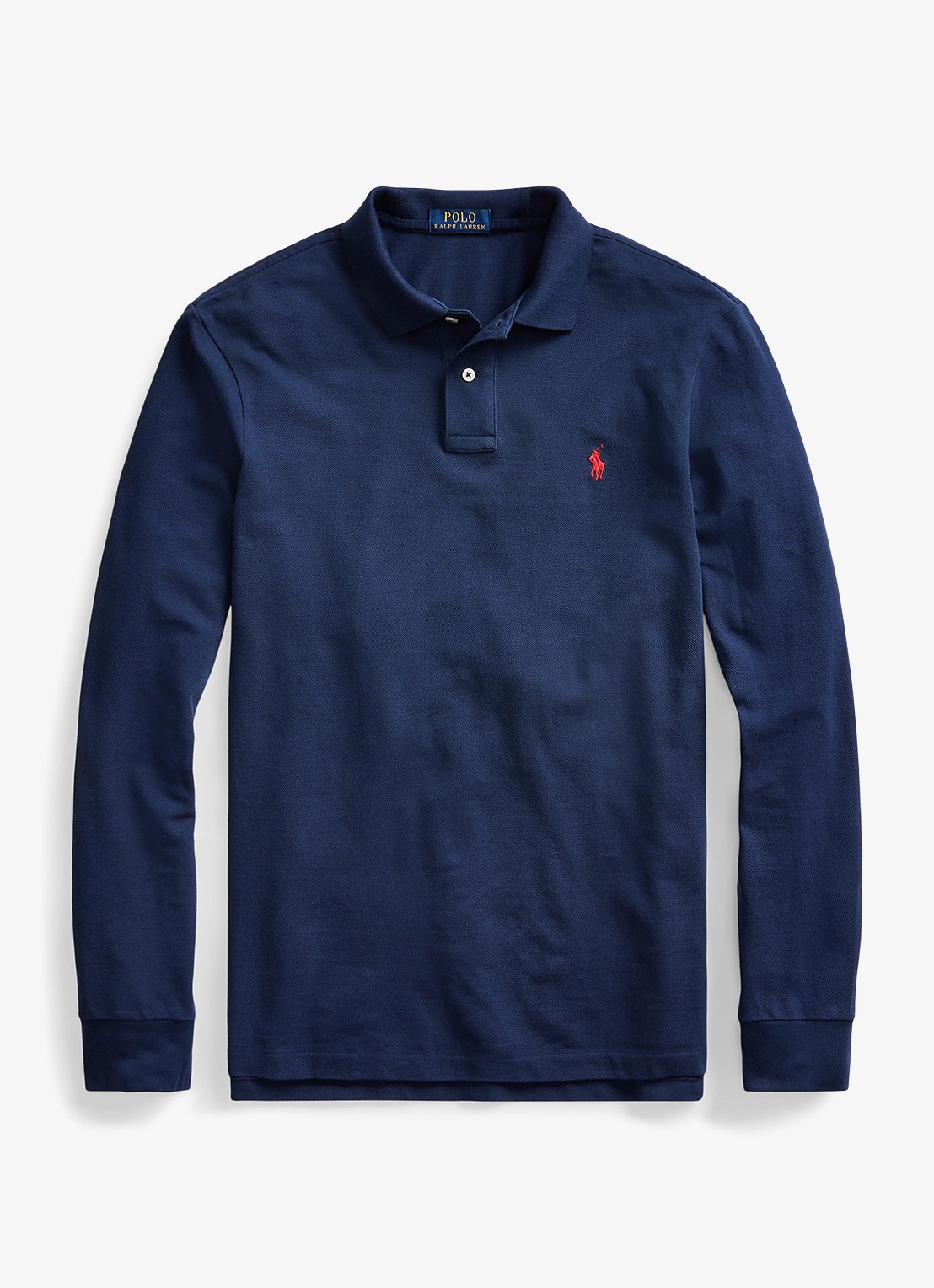 Ralph Lauren Custom Slim fit polo van piqué katoen met lange mouw - voorkant 2 newport navy / donkerblauw