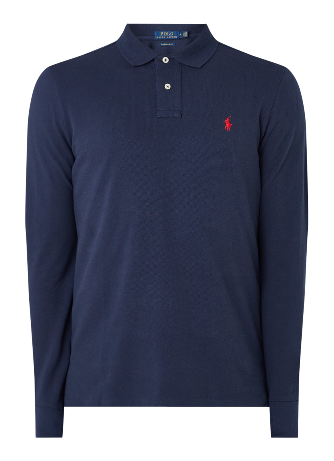 Ralph Lauren Custom Slim fit polo van piqué katoen met lange mouw - voorkant 4 newport navy / donkerblauw