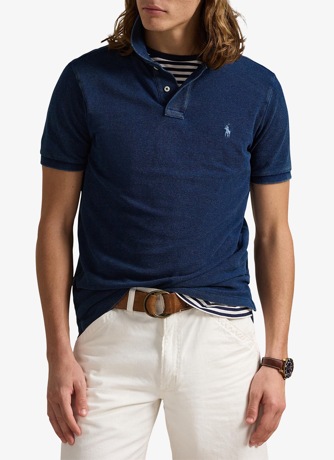 Ralph Lauren Custom slim fit polo van piqué katoen met logo - detail dark indigo / donkerblauw