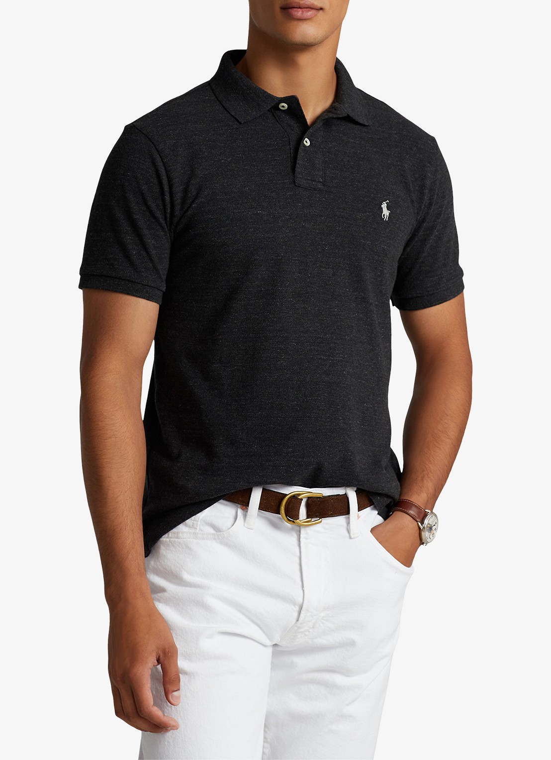 Ralph Lauren Custom slim fit polo van piqué katoen - detail 4 black marl heather / donkergrijs