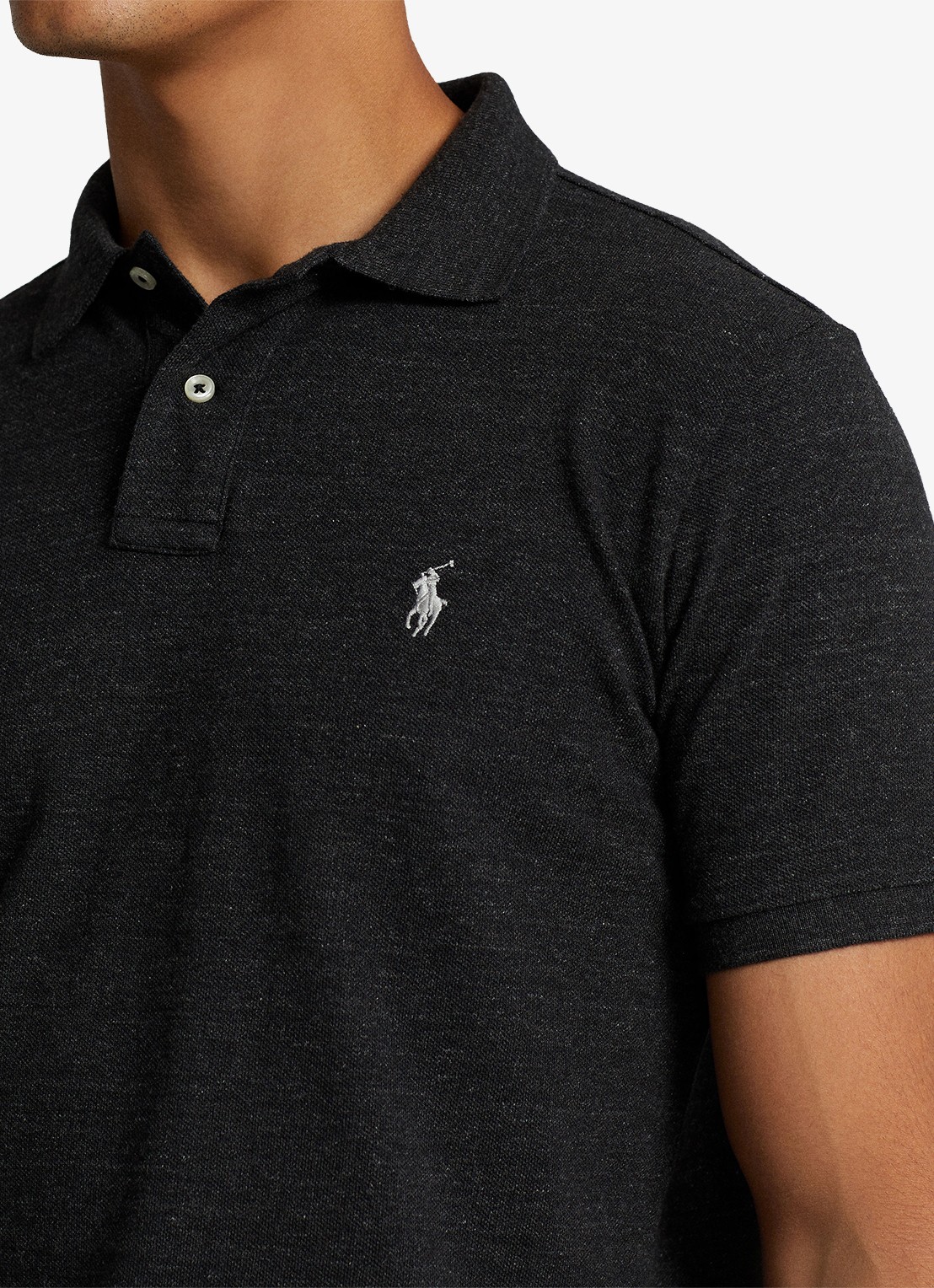 Ralph Lauren Custom slim fit polo van piqué katoen - detail 5 black marl heather / donkergrijs