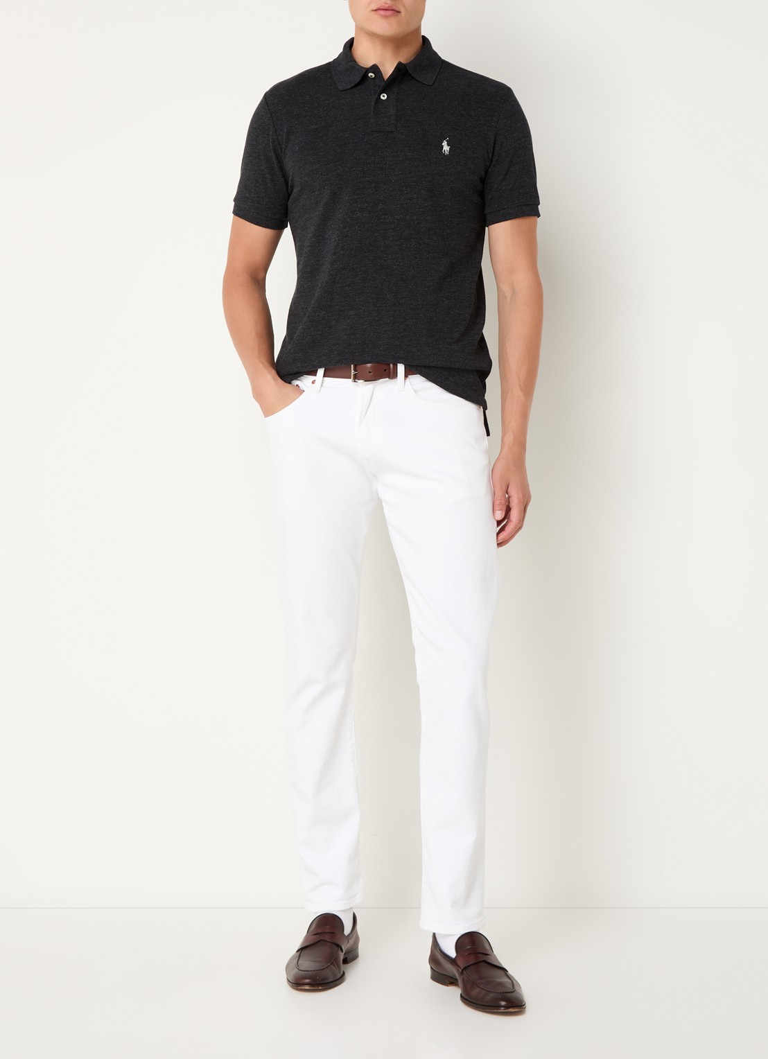 Ralph Lauren Custom slim fit polo van piqué katoen - voorkant 3 black marl heather / donkergrijs