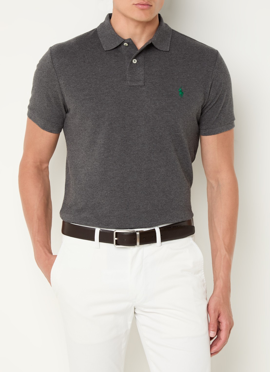 Ralph Lauren Custom slim fit polo van piqué katoen - detail 4 lichtgrijs