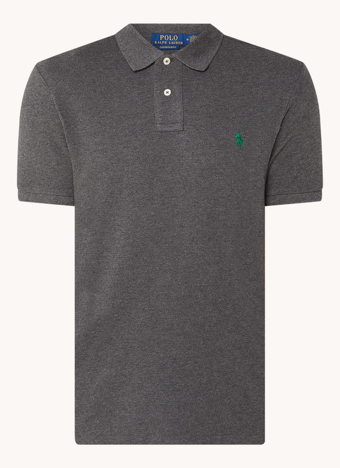 Ralph Lauren Custom slim fit polo van piqué katoen - voorkant lichtgrijs