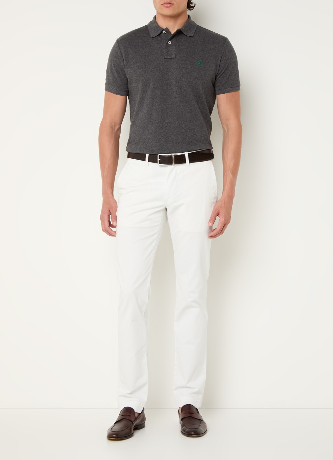 Ralph Lauren Custom slim fit polo van piqué katoen - voorkant 2 lichtgrijs