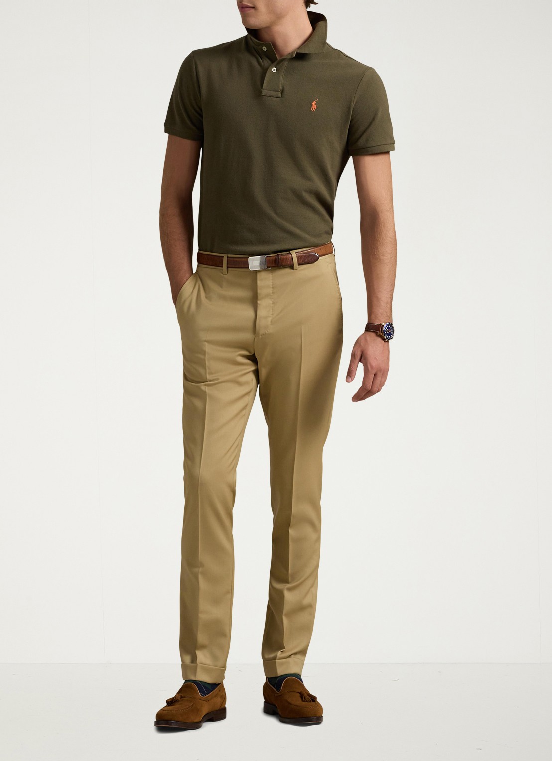 Ralph Lauren Custom slim fit polo van piqué katoen - voorkant 4 defender green/c2226
