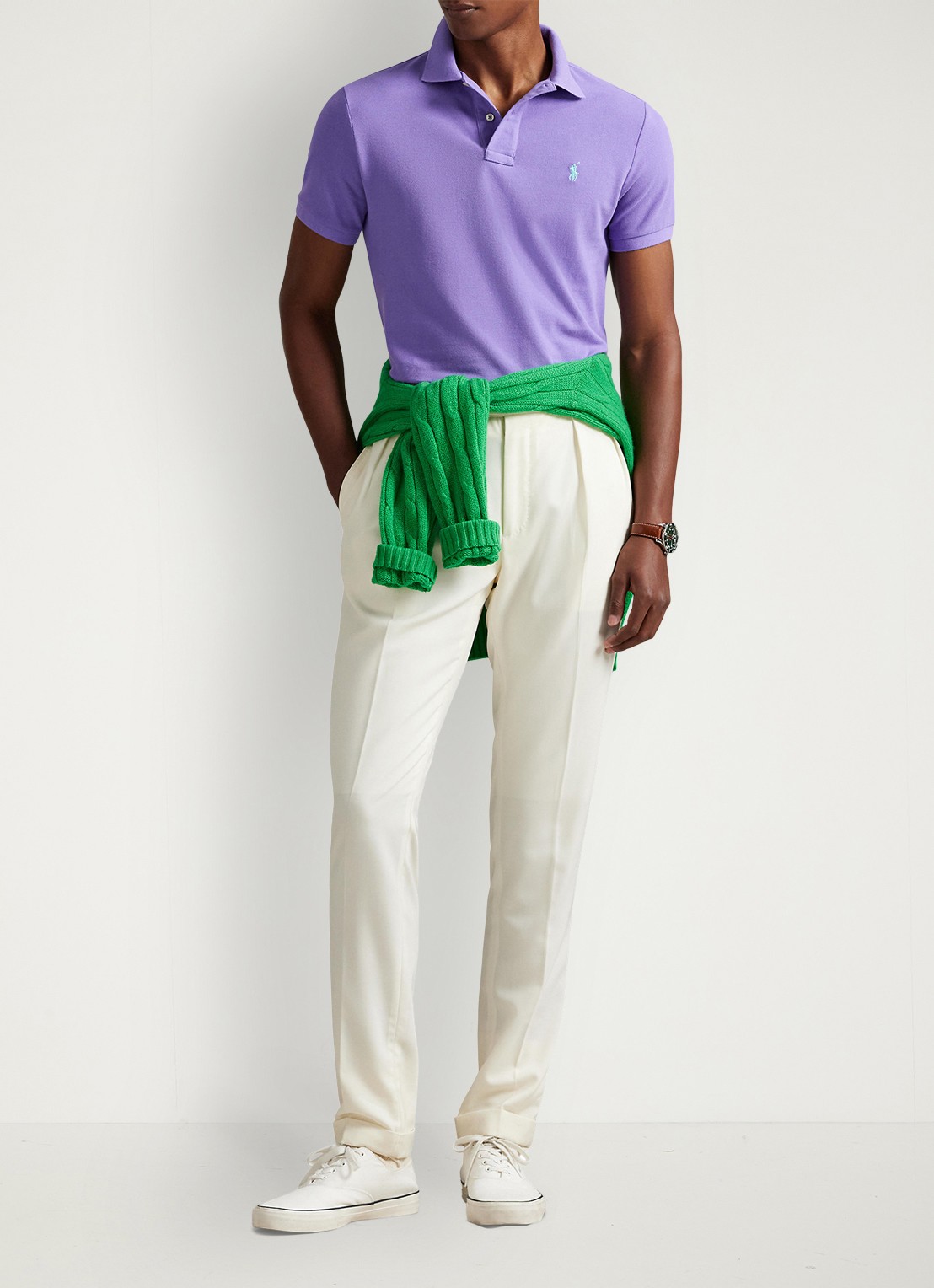 Ralph Lauren Custom slim fit polo van piqué katoen - voorkant 2 hampton purple/c6103