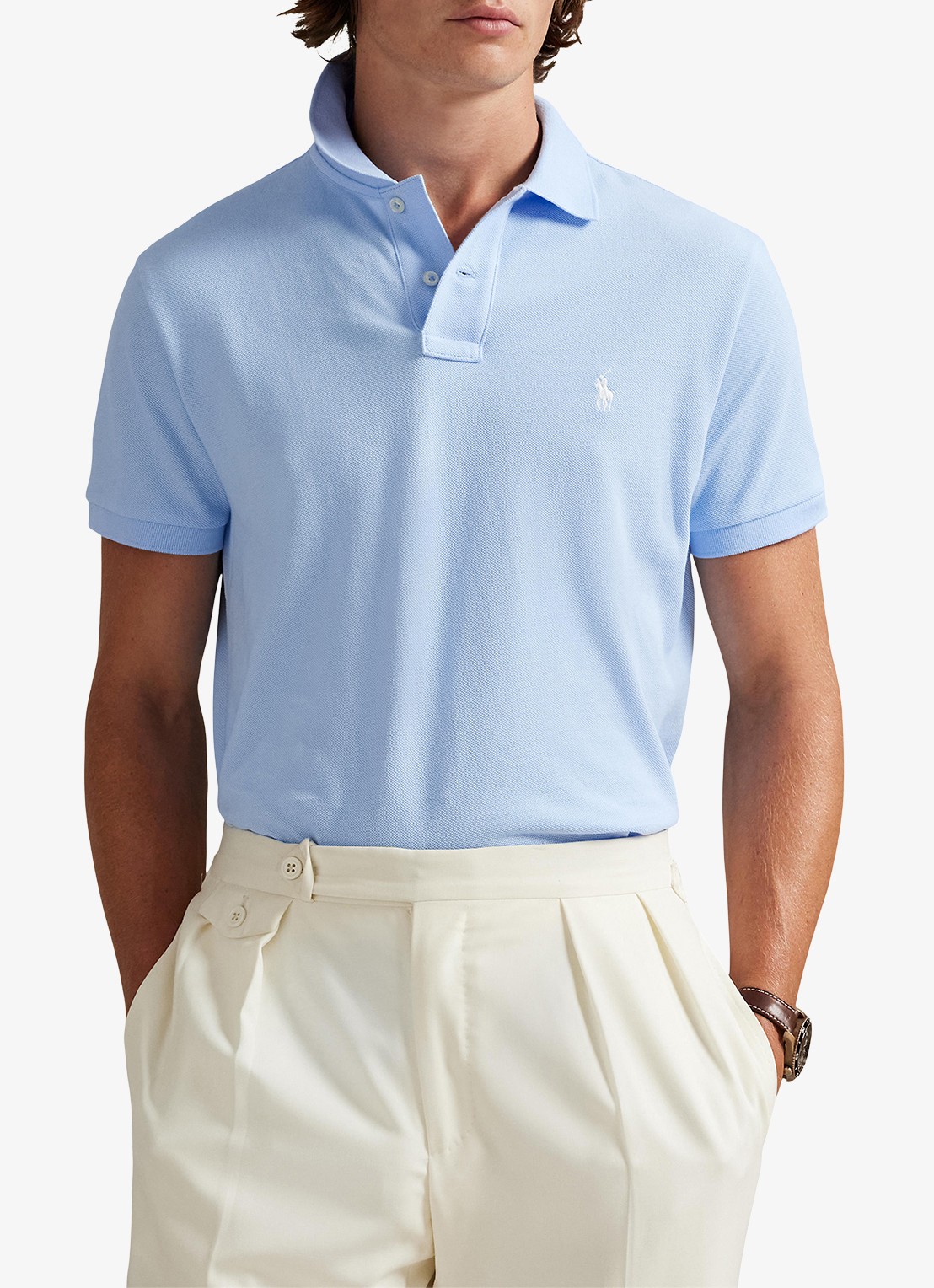 Ralph Lauren Custom slim fit polo van piqué katoen - detail 2 office blue / blauw