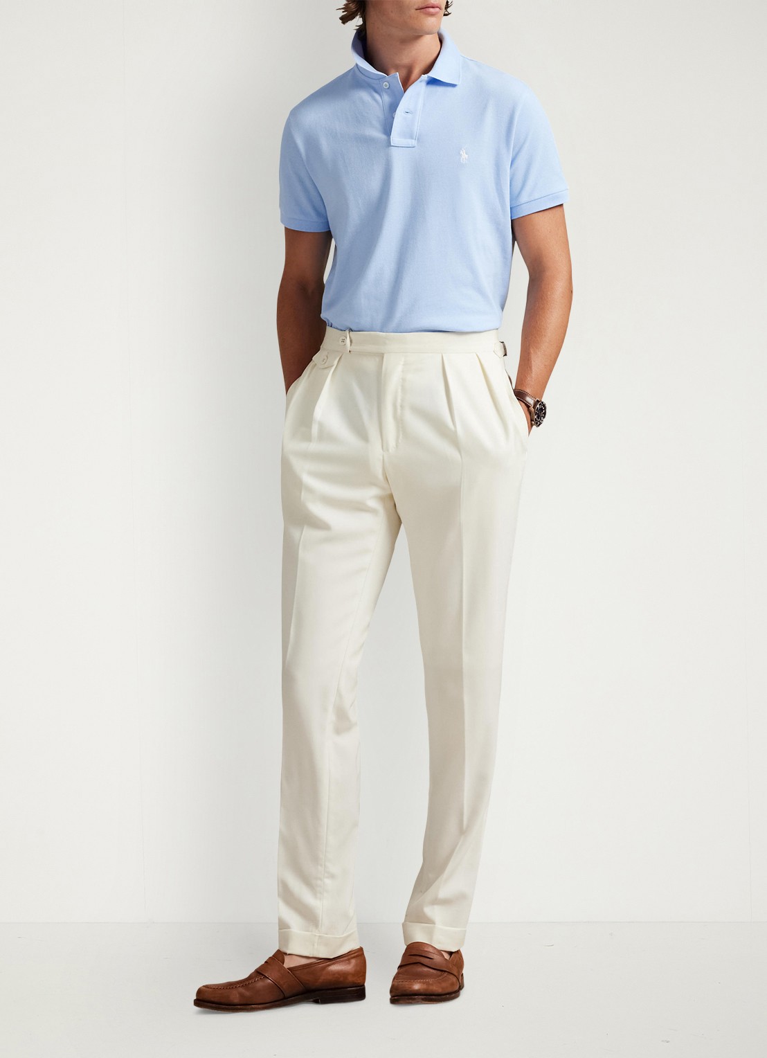 Ralph Lauren Custom slim fit polo van piqué katoen - voorkant 5 office blue / blauw