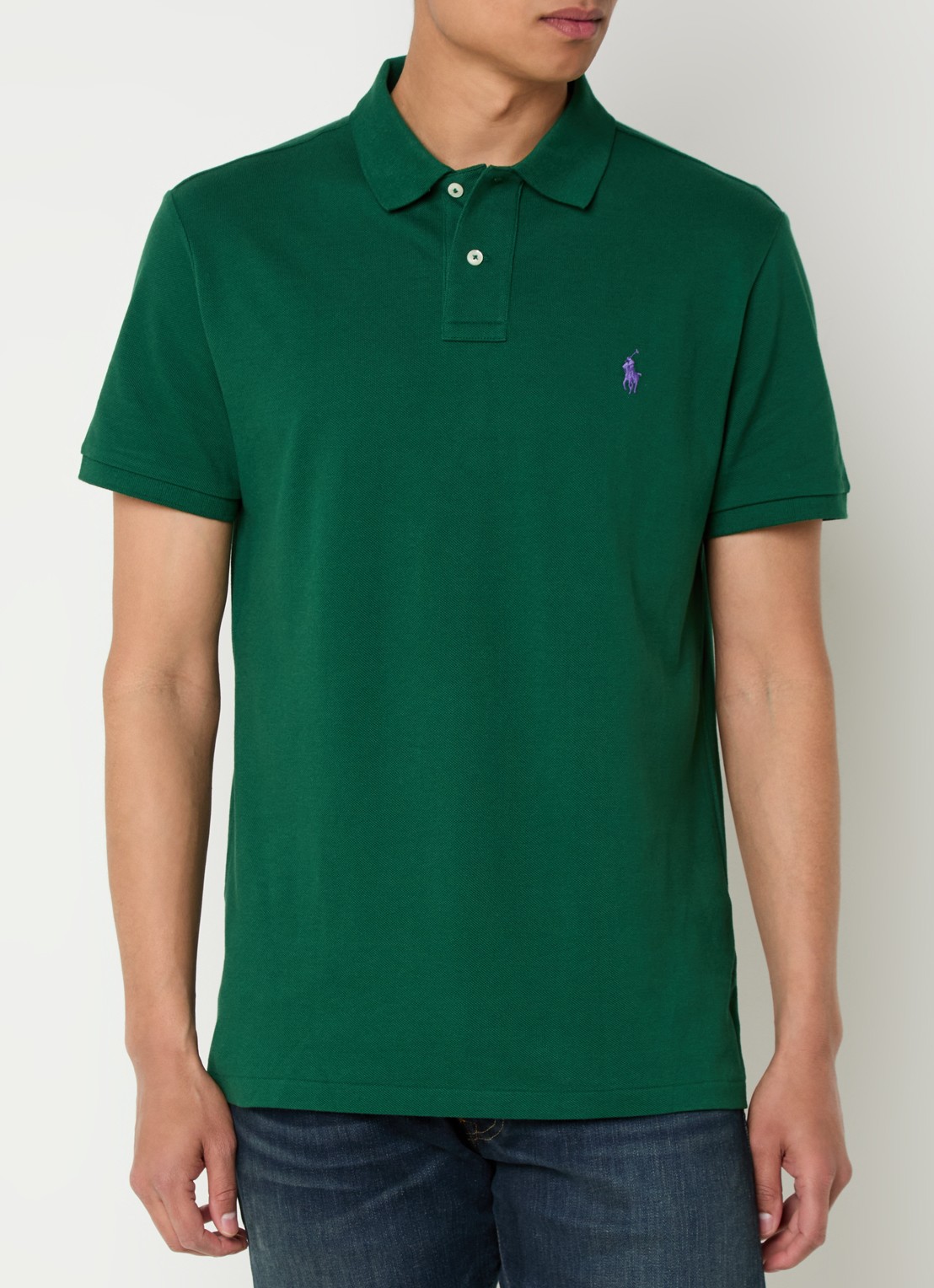 Ralph Lauren Custom slim fit polo van piqué katoen - detail new forest / donkergroen