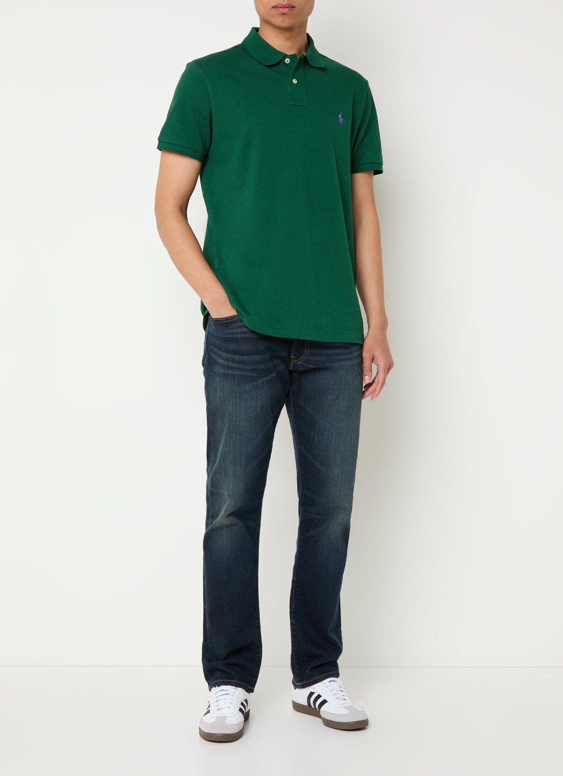 Ralph Lauren Custom slim fit polo van piqué katoen - voorkant 4 new forest / donkergroen