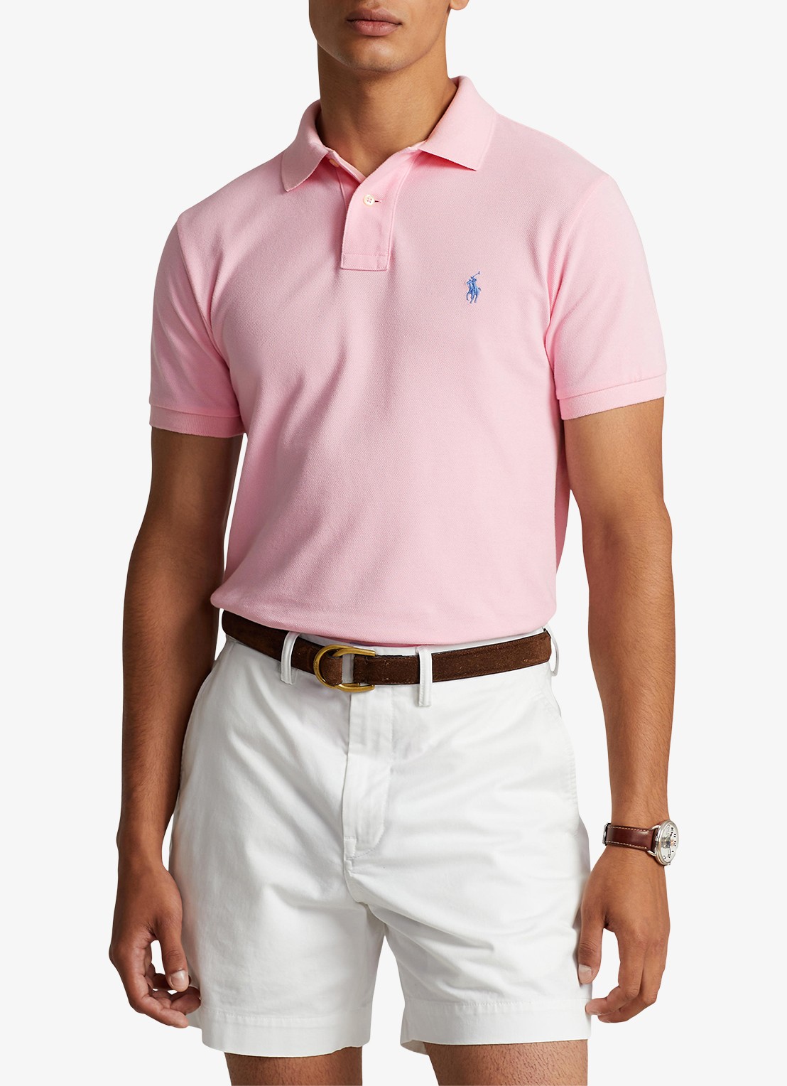 Ralph Lauren Custom slim fit polo van piqué katoen - detail 6 carmel pink / lichtroze