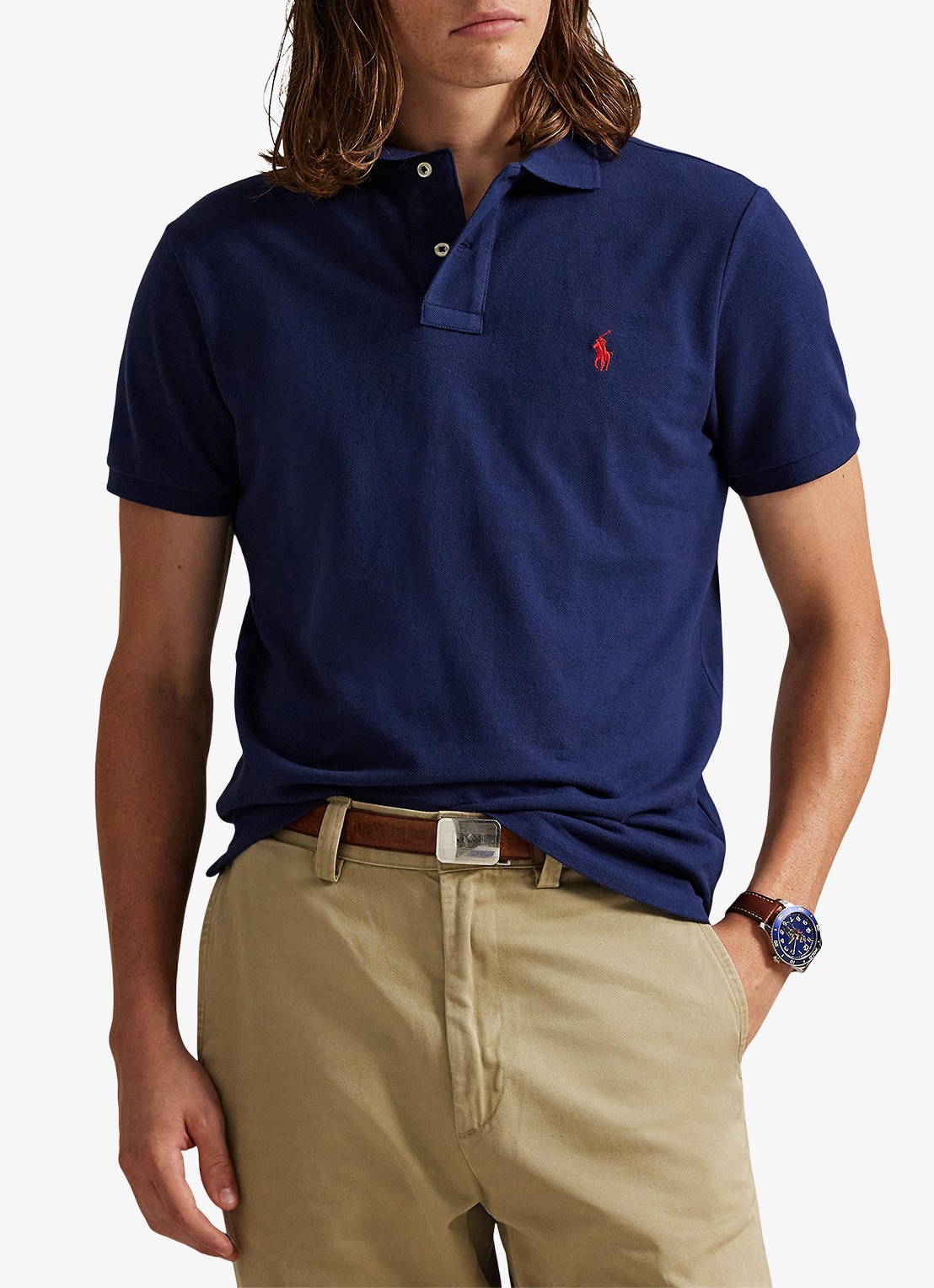 Ralph Lauren Custom slim fit polo van piqué katoen - detail 2 newport navy / blauw