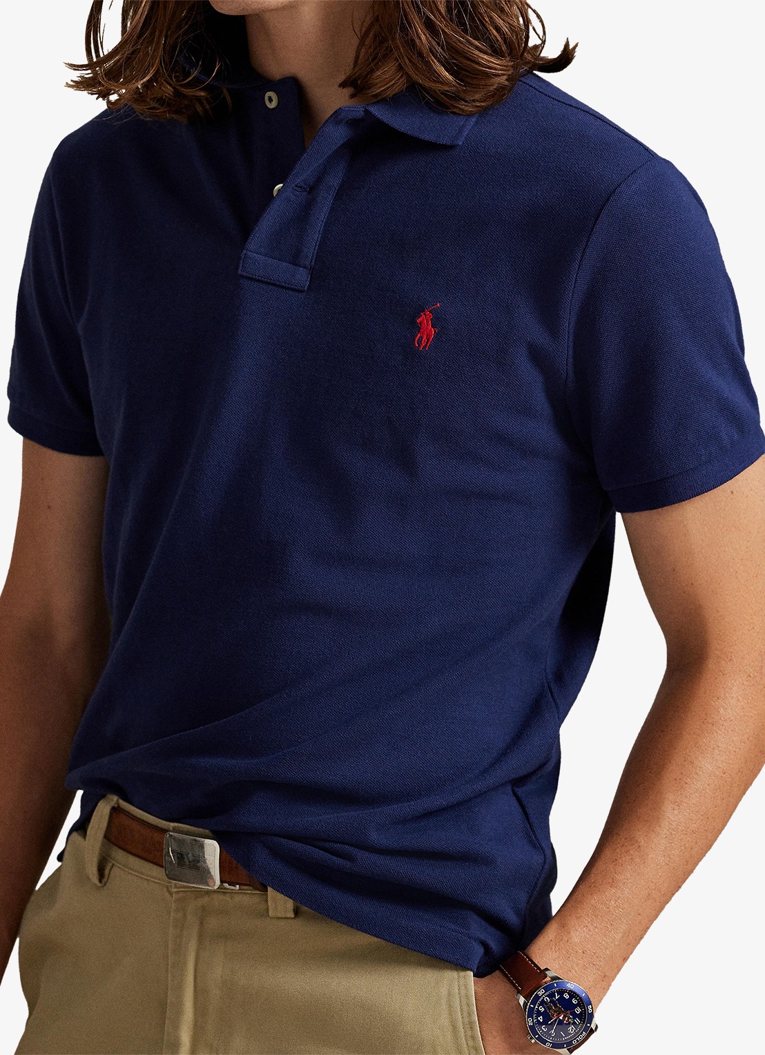Ralph Lauren Custom slim fit polo van piqué katoen - detail 3 newport navy / blauw