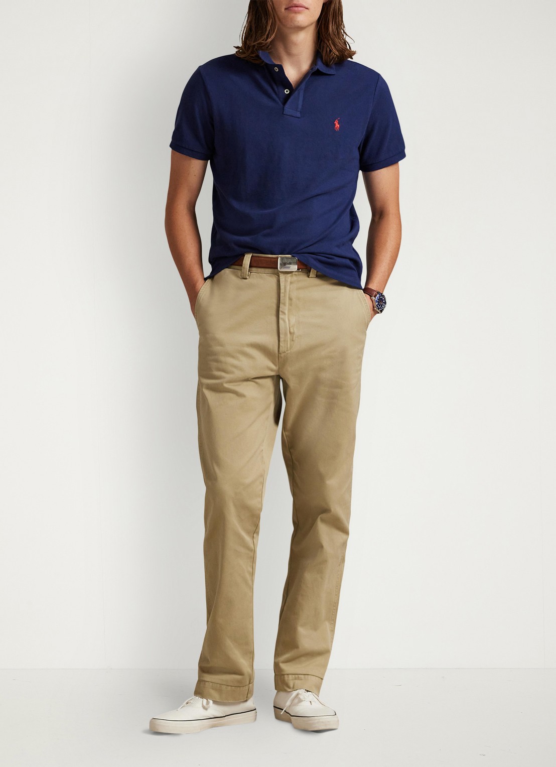 Ralph Lauren Custom slim fit polo van piqué katoen - voorkant 5 newport navy / blauw