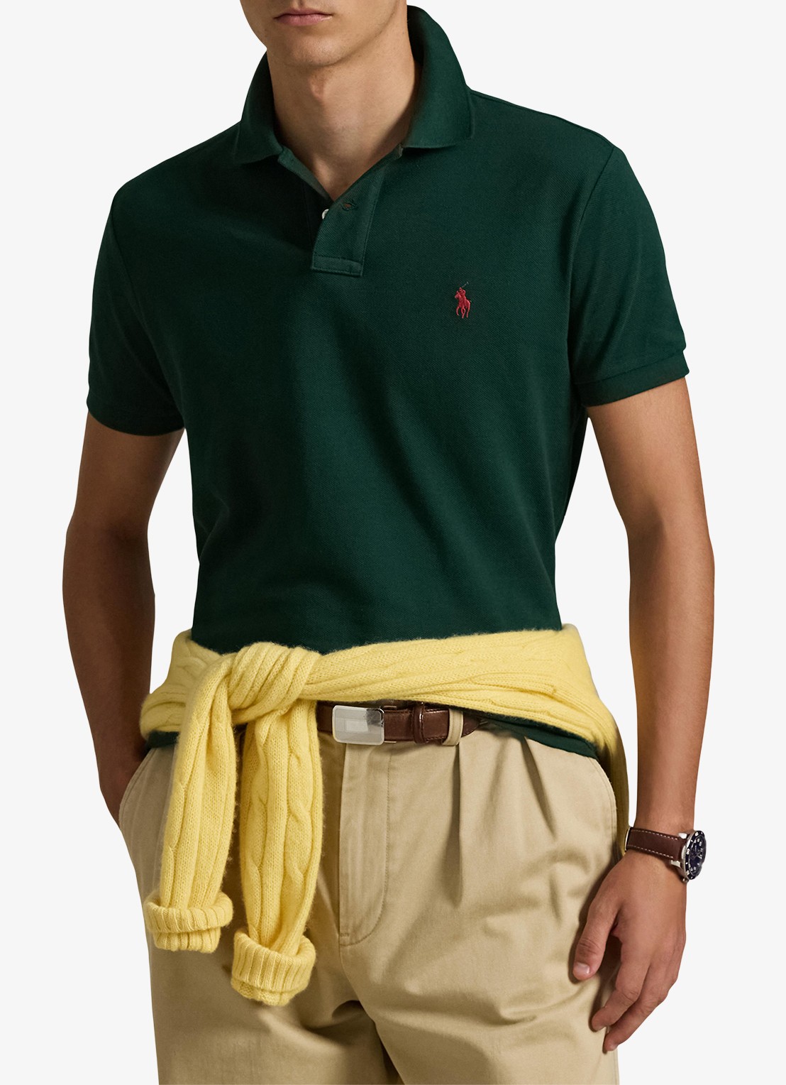 Ralph Lauren Custom slim fit polo van piqué katoen - detail college green / groen