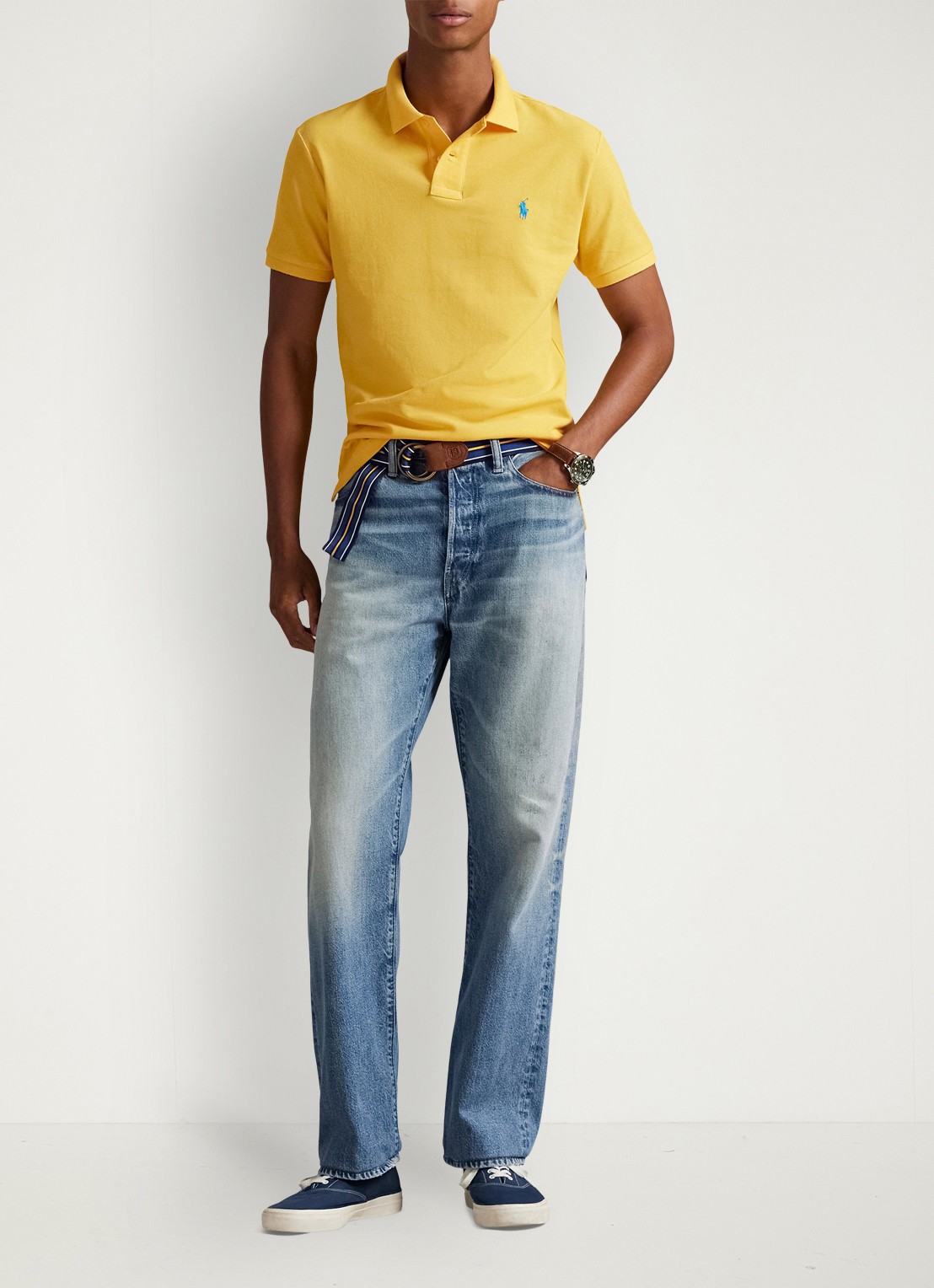 Ralph Lauren Custom slim fit polo van piqué katoen - voorkant 2 yellowfin/c7370