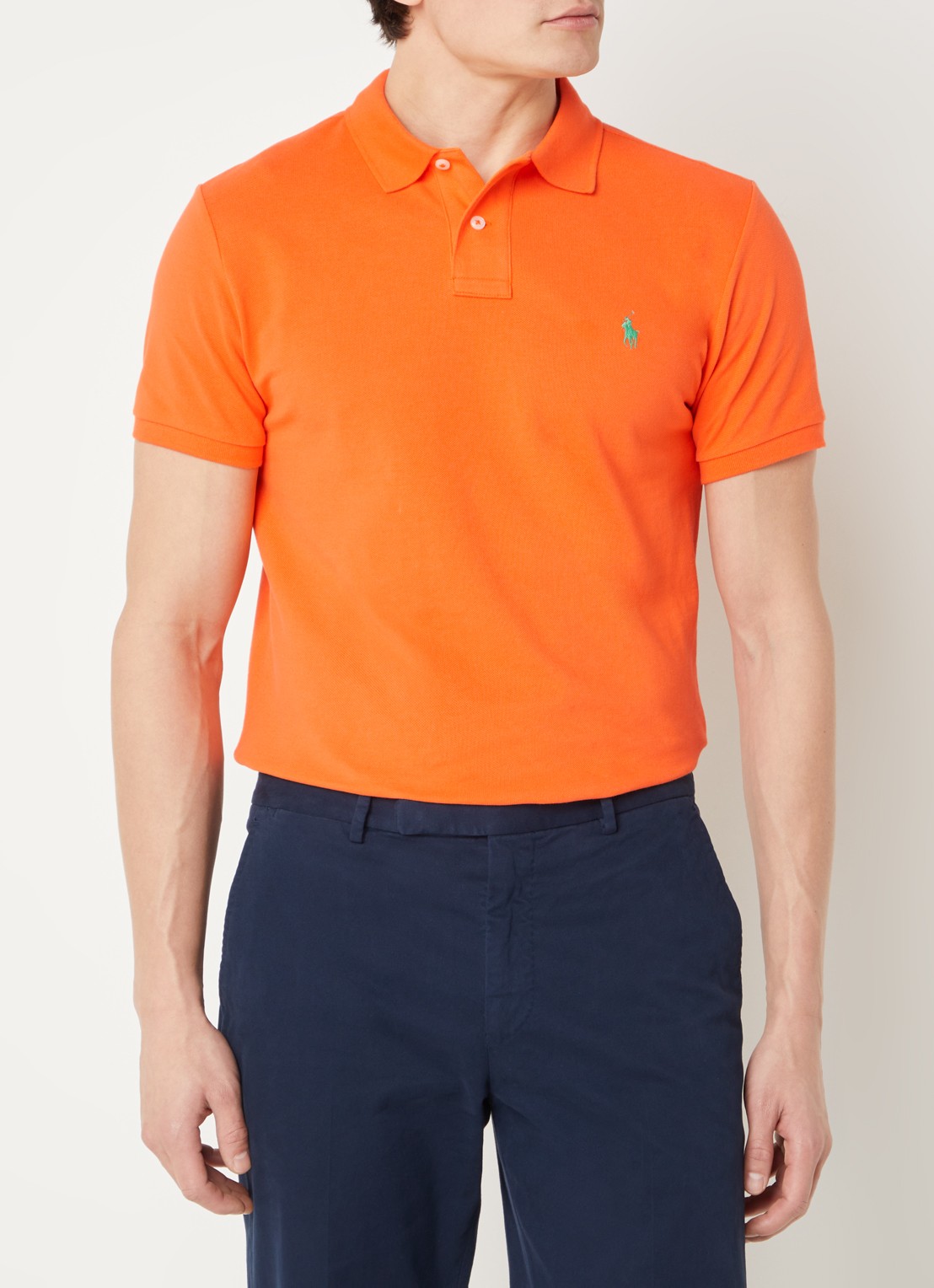 Ralph Lauren Custom slim fit polo van piqué katoen - detail 4 bright signal orange / oranje