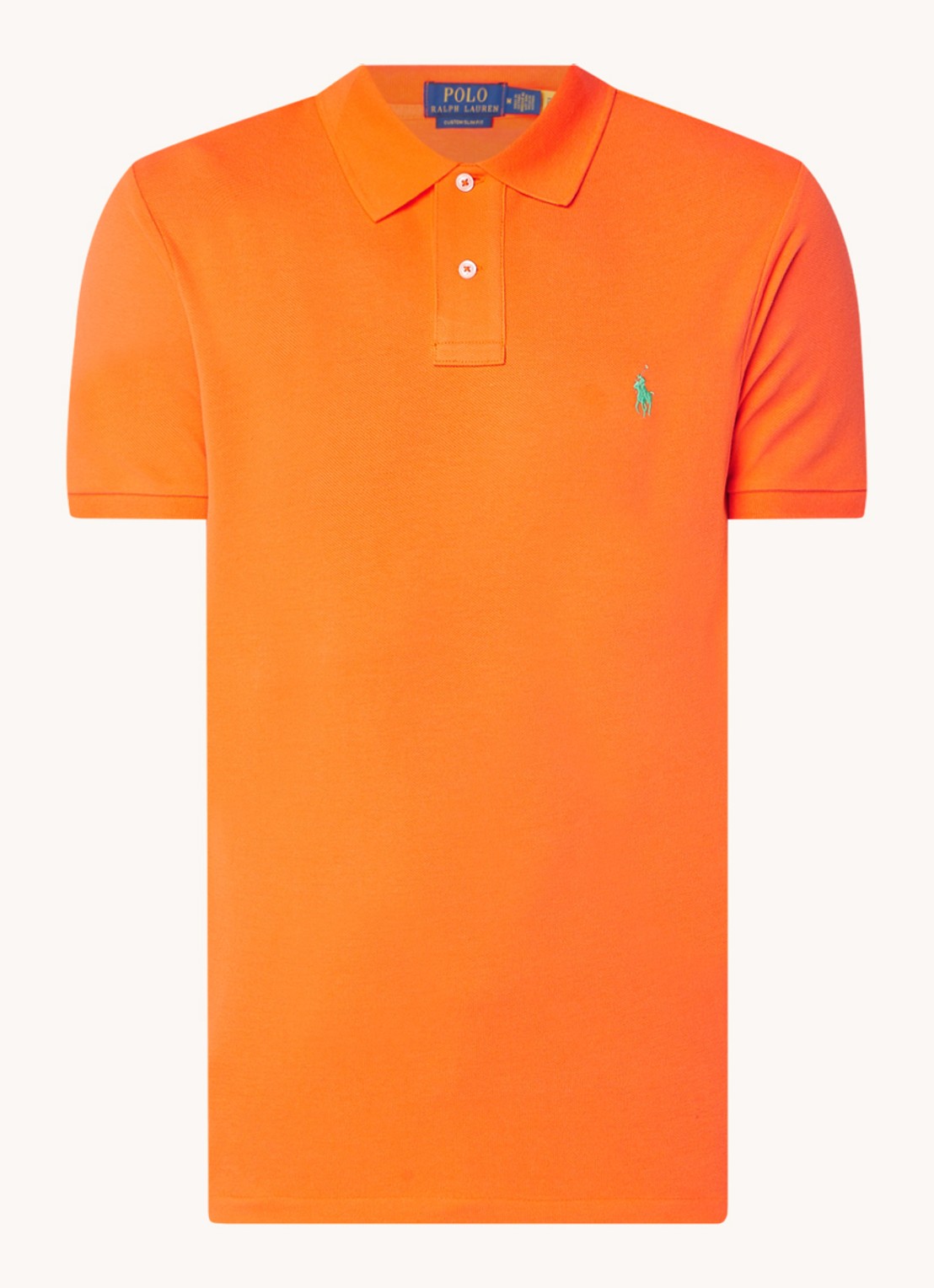 Ralph Lauren Custom slim fit polo van piqué katoen - voorkant bright signal orange / oranje