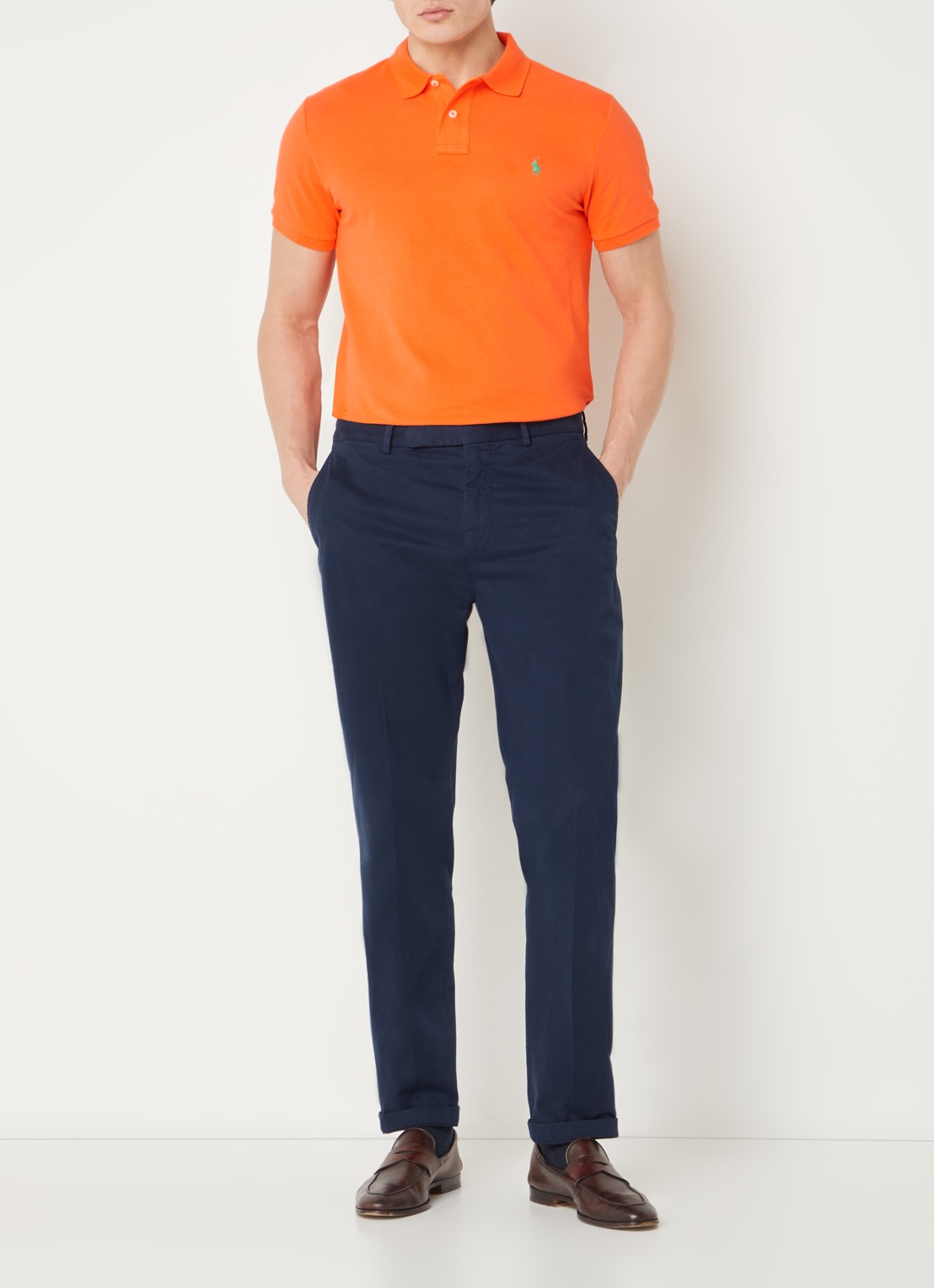 Ralph Lauren Custom slim fit polo van piqué katoen - voorkant 2 bright signal orange / oranje