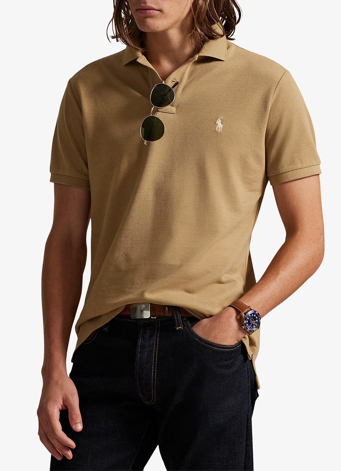 Ralph Lauren Custom slim fit polo van piqué katoen - detail 4 cafe tan / bruin