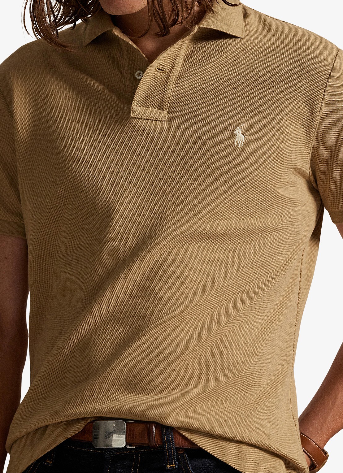 Ralph Lauren Custom slim fit polo van piqué katoen - detail 5 cafe tan / bruin