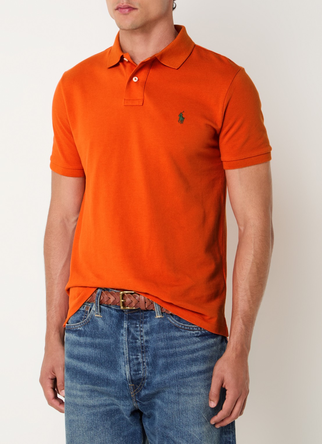 Ralph Lauren Custom slim fit polo van piqué katoen - detail college orange / oranje