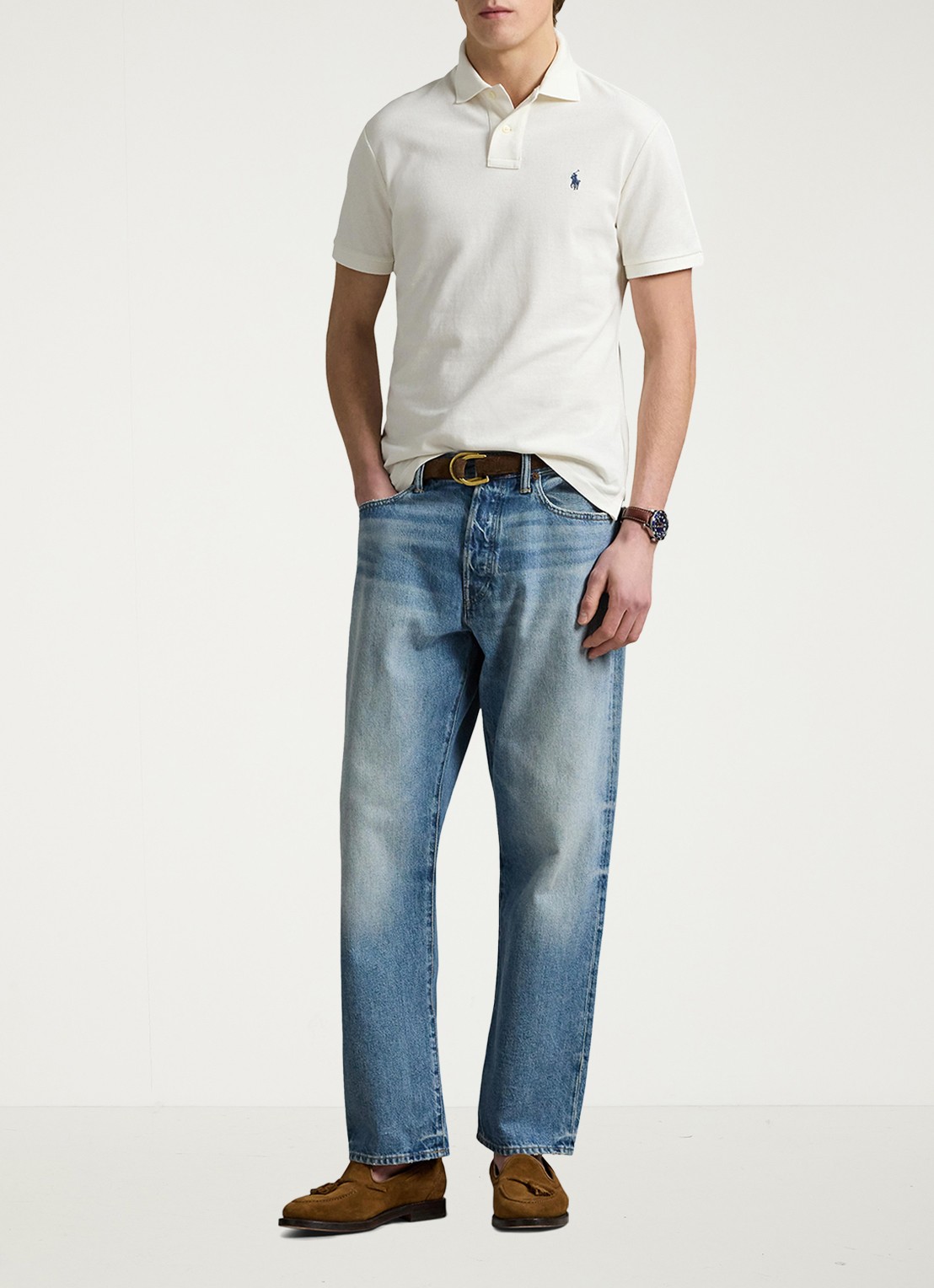 Ralph Lauren Custom slim fit polo van piqué katoen - voorkant 5 pale cream / creme
