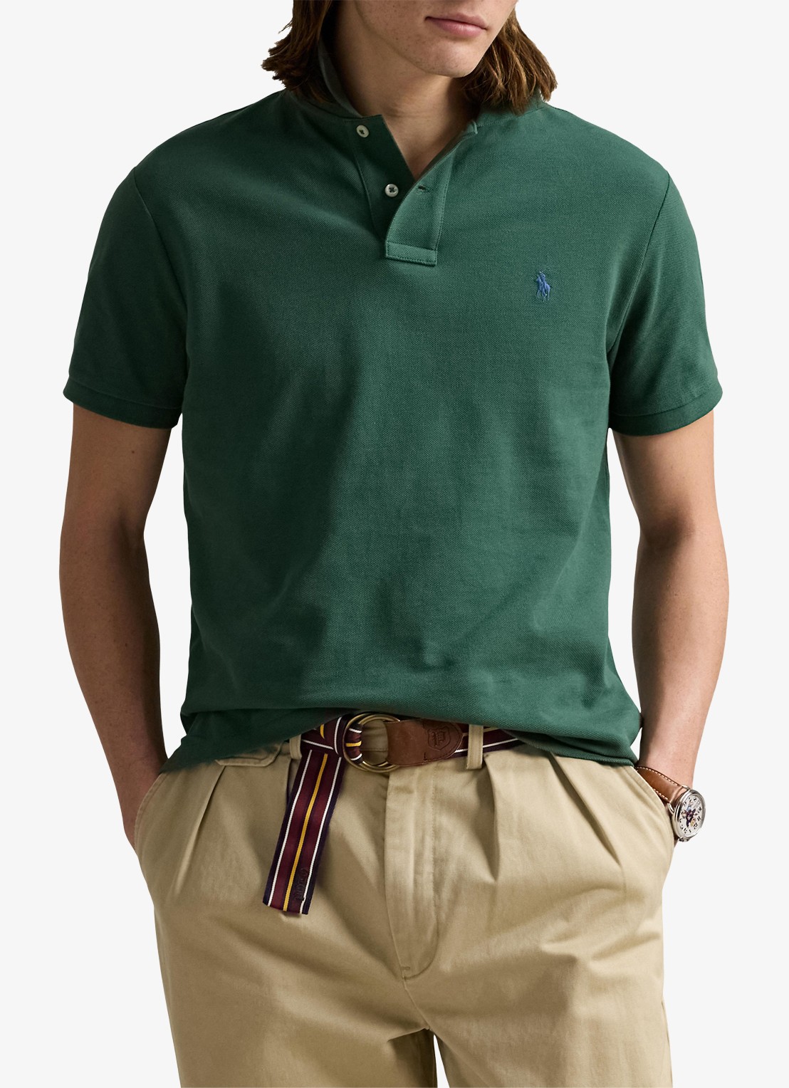 Ralph Lauren Custom slim fit polo van piqué katoen - detail washed forest / donkergroen