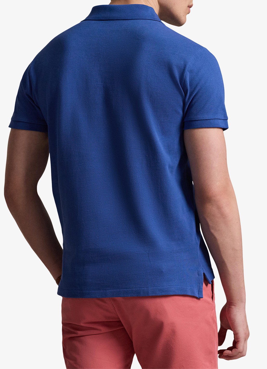 Ralph Lauren Custom slim fit polo van piqué katoen - achterkant dusty azure/cream pp-zyc / blauw